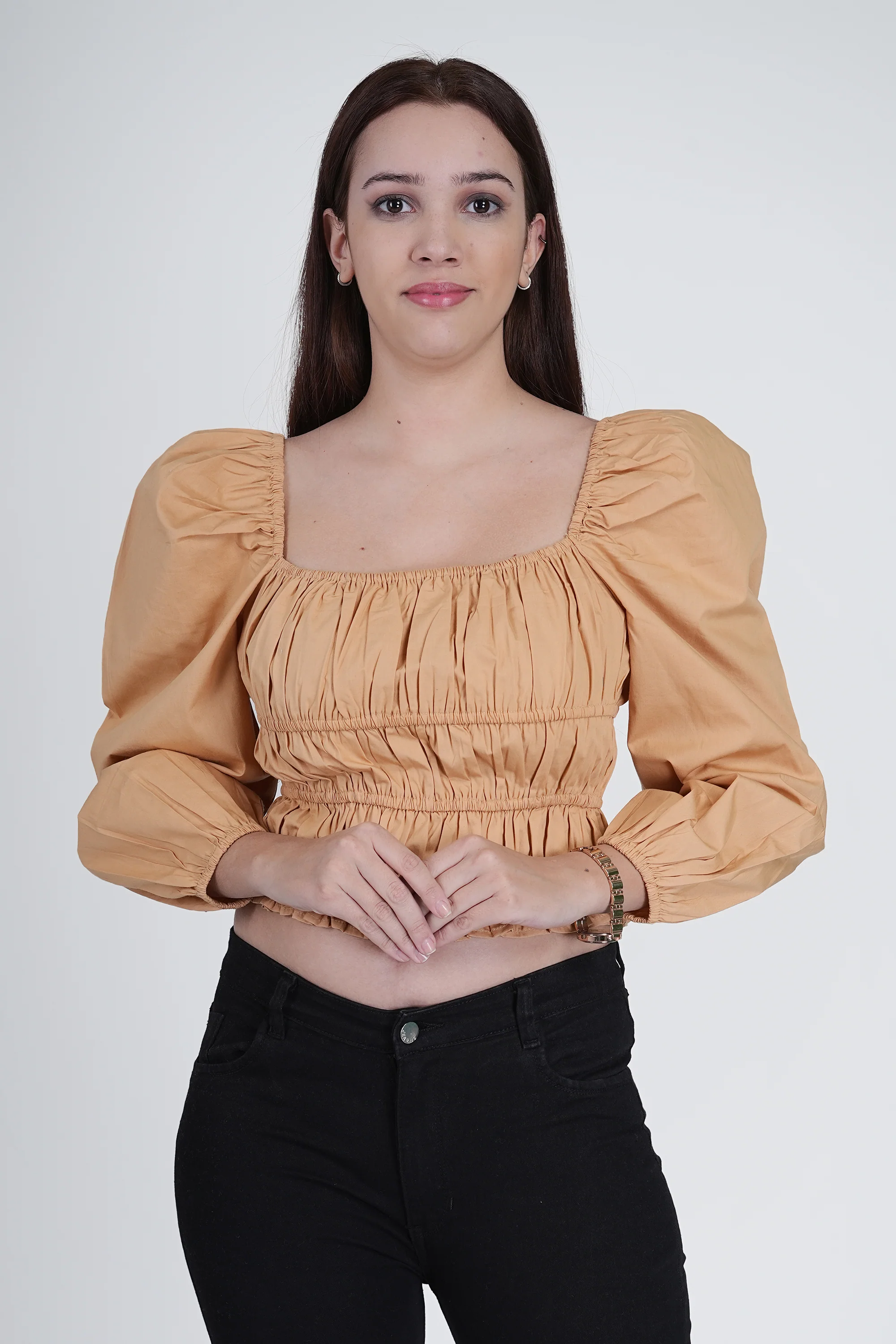 Beige Cotton Crop Top