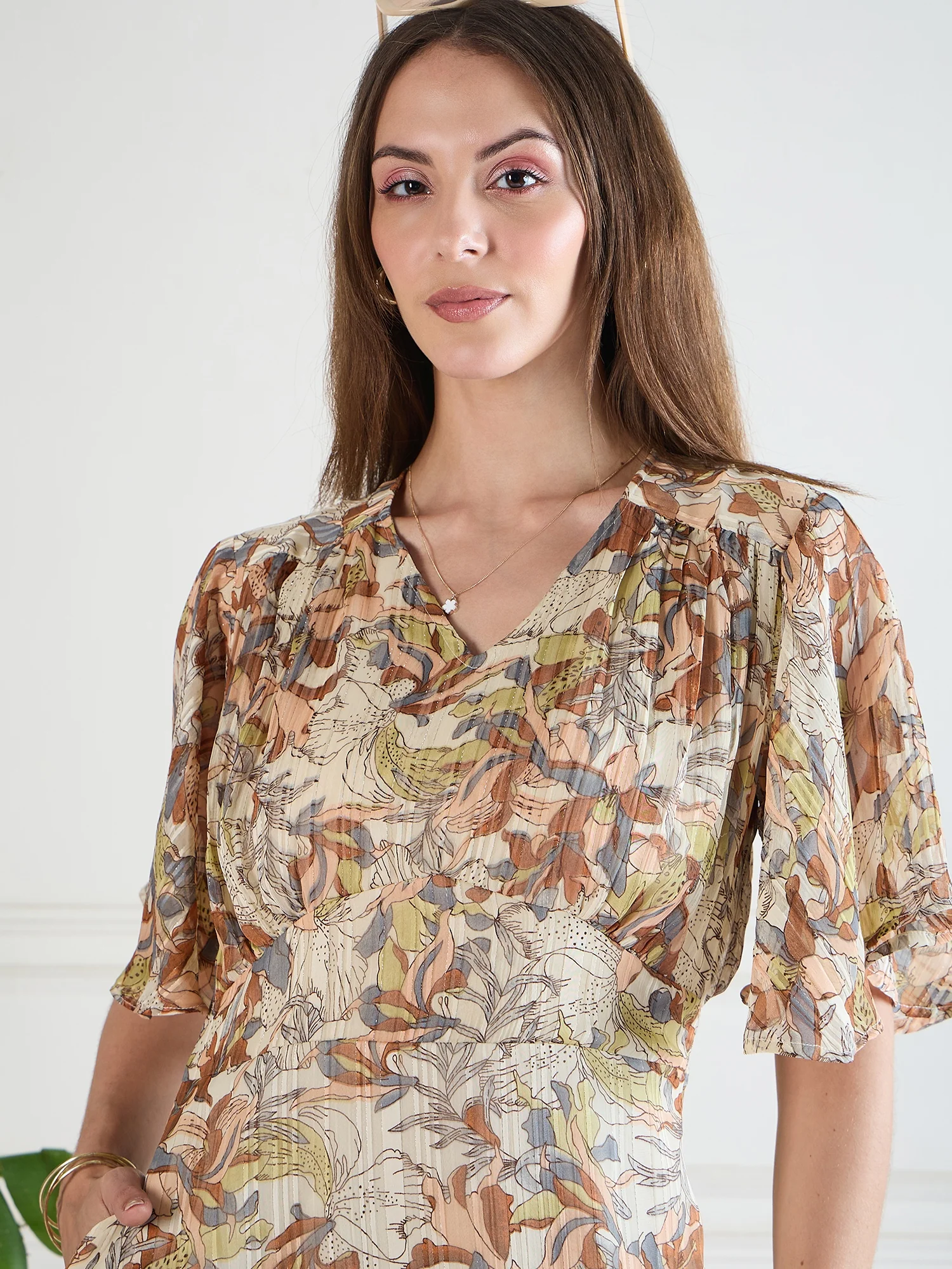 Chic Beige Printed Midi Dress with Pockets | VINTAGE - Image 7