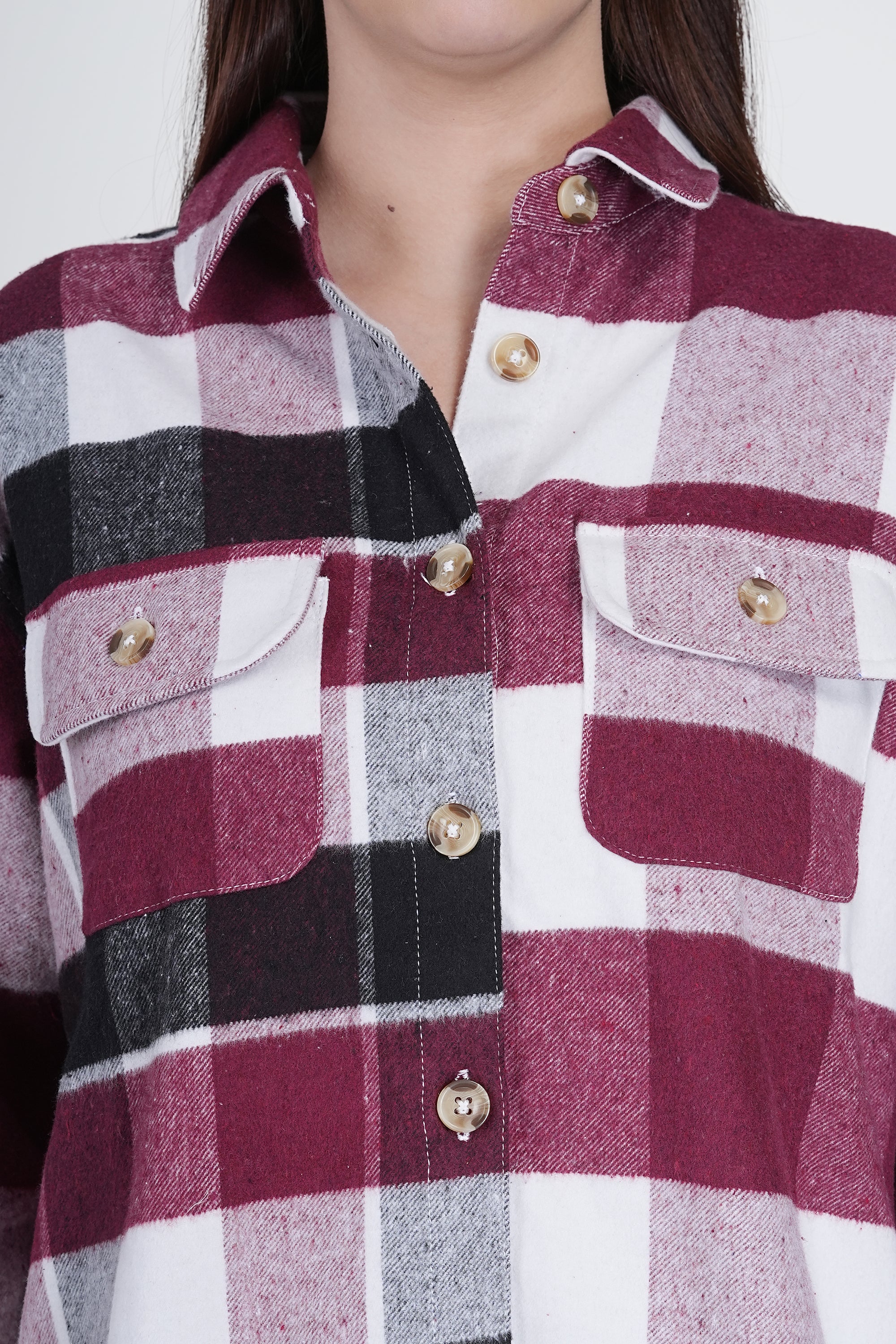 Black and Pink Women's Boxy Fit Checkered Shacket - Image 4