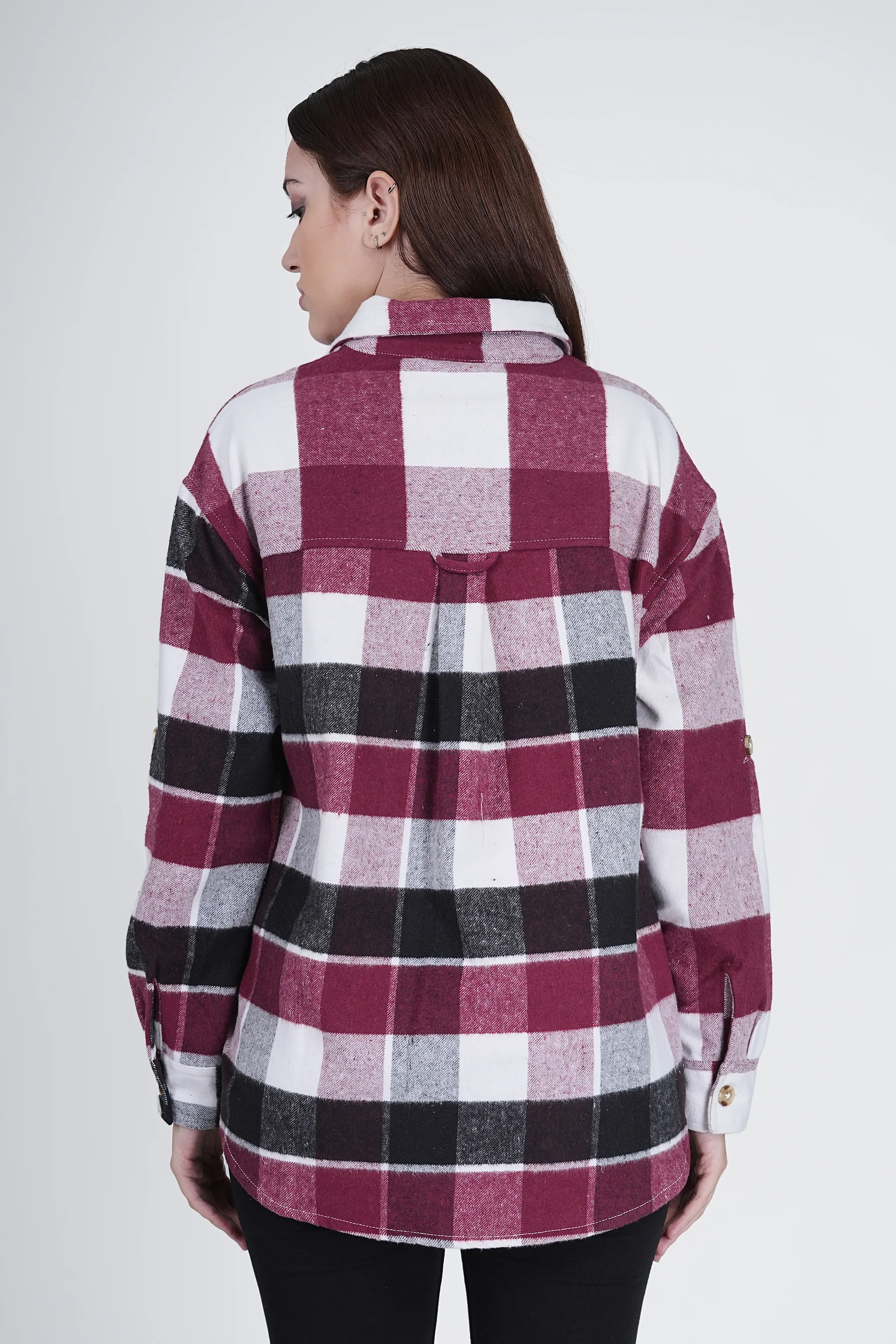 Black and Pink Women's Boxy Fit Checkered Shacket - Image 5