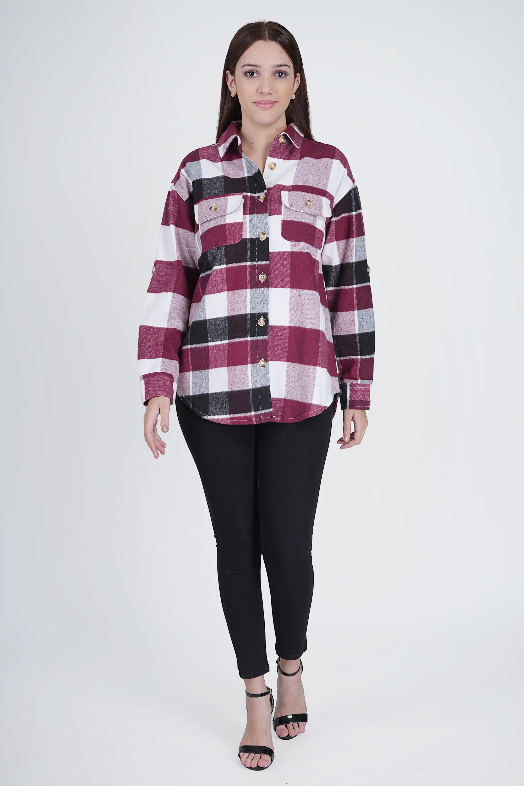 Black and Pink Women's Boxy Fit Checkered Shacket - Image 6