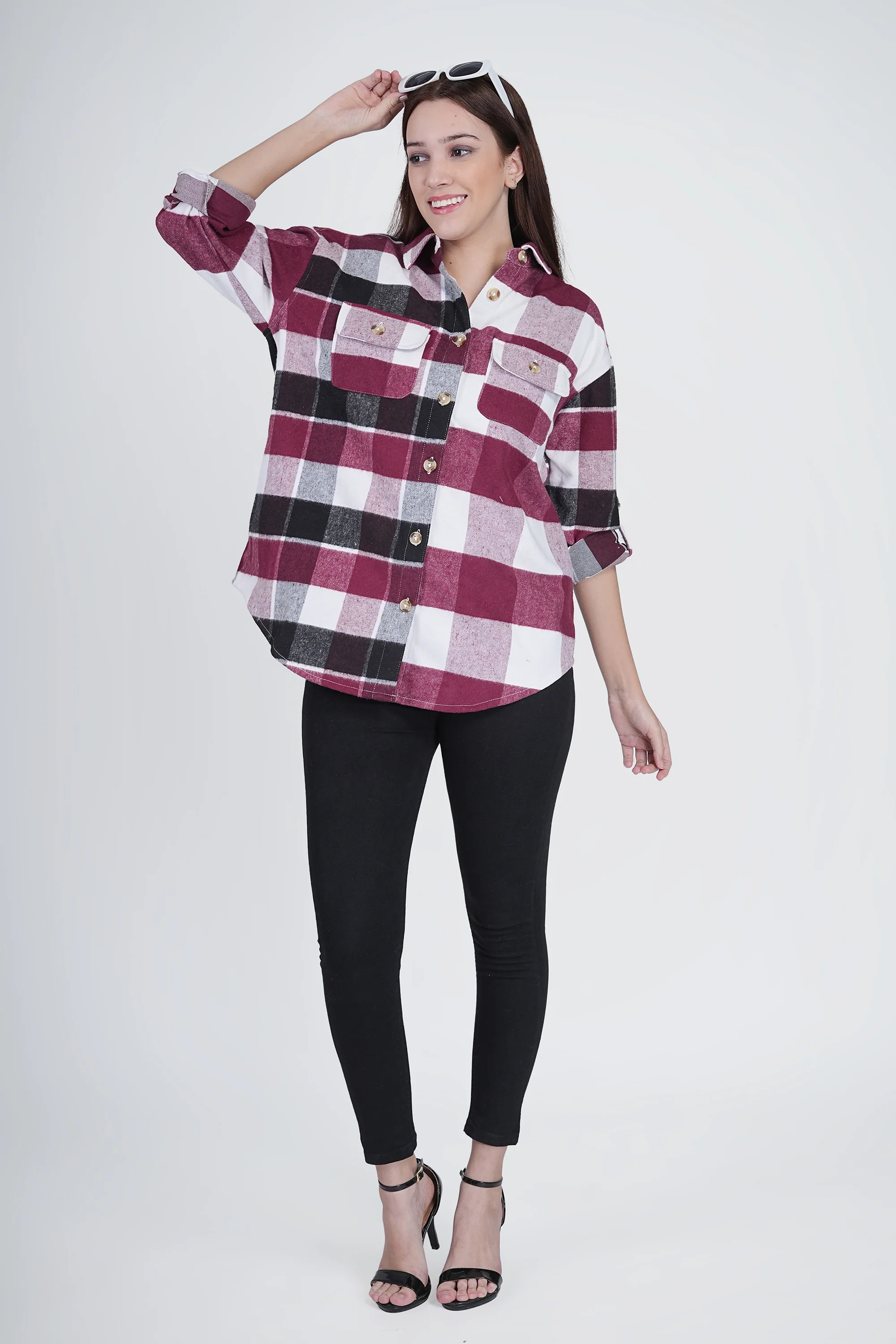 Black and Pink Women's Boxy Fit Checkered Shacket - Image 7