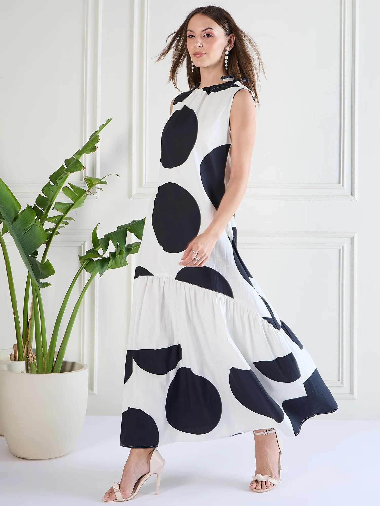Black and White Polka-Dot Maxi Dress - Image 2