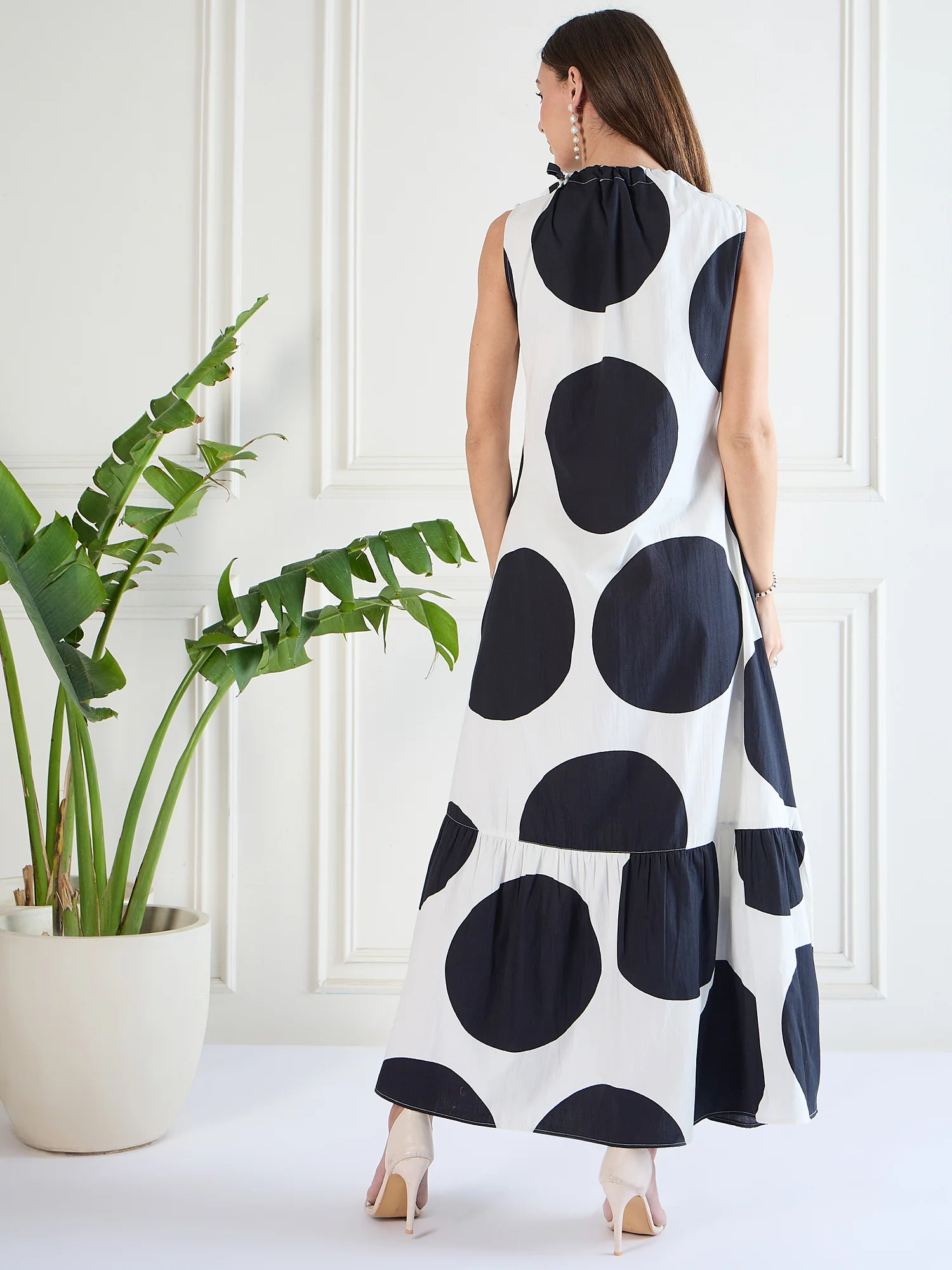 Black and White Polka-Dot Maxi Dress - Image 3