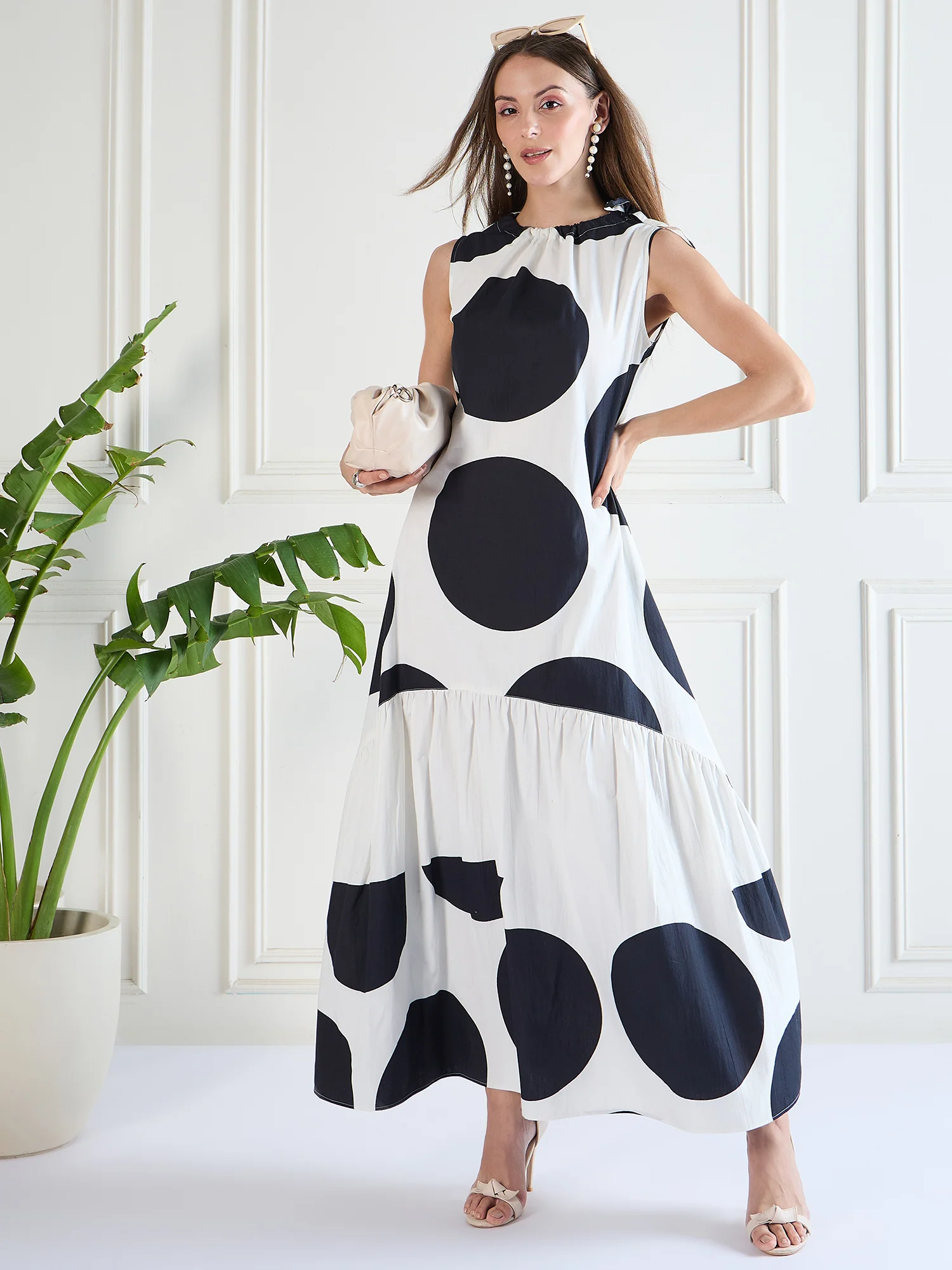 Black and White Polka-Dot Maxi Dress - Image 4