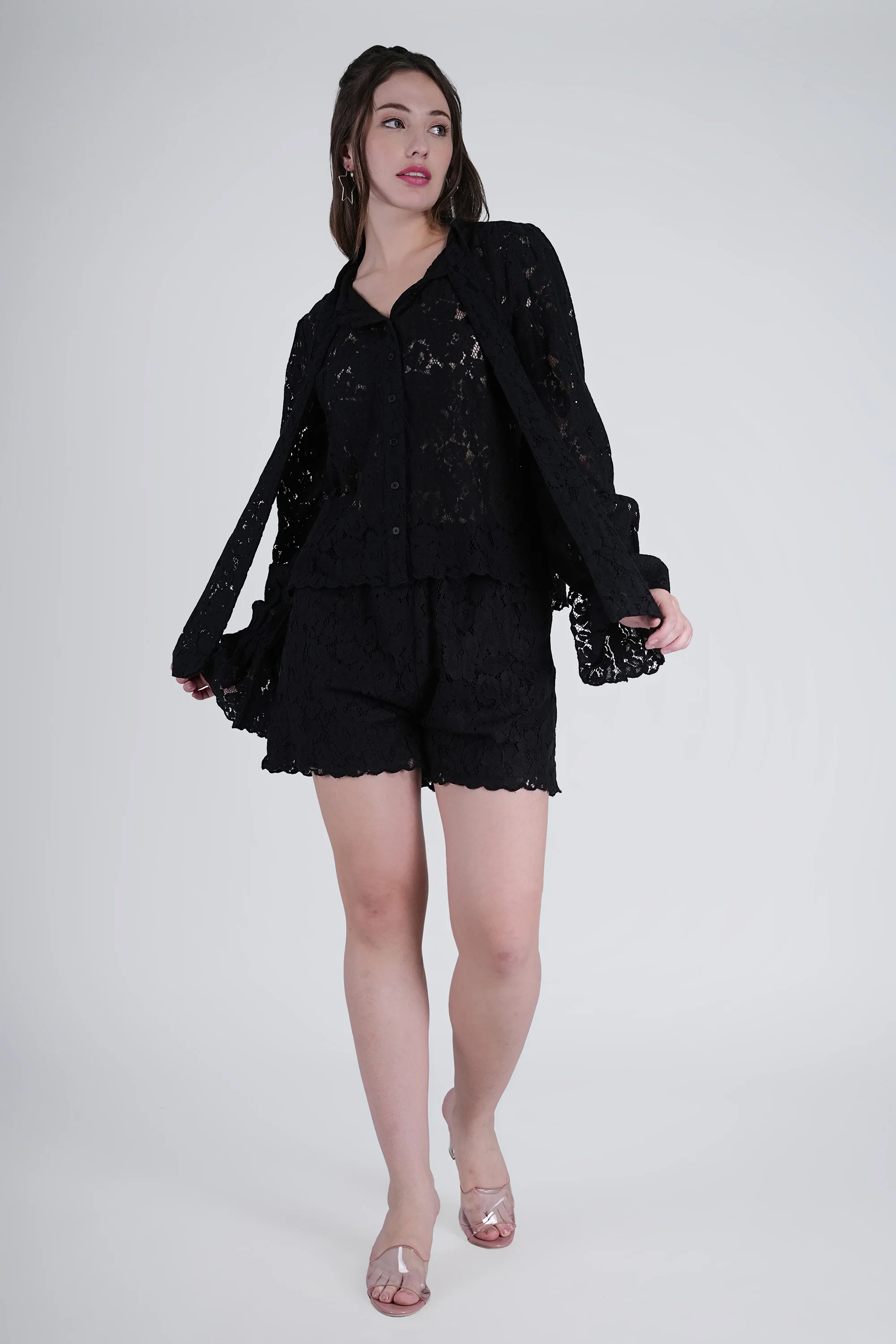 Black Floral Lace Cordset - Elegant & Comfortable