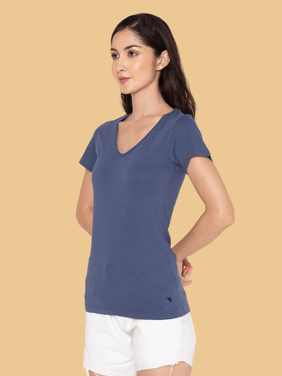 Flawless Women Solid Blue Cotton T-Shirt - Image 4