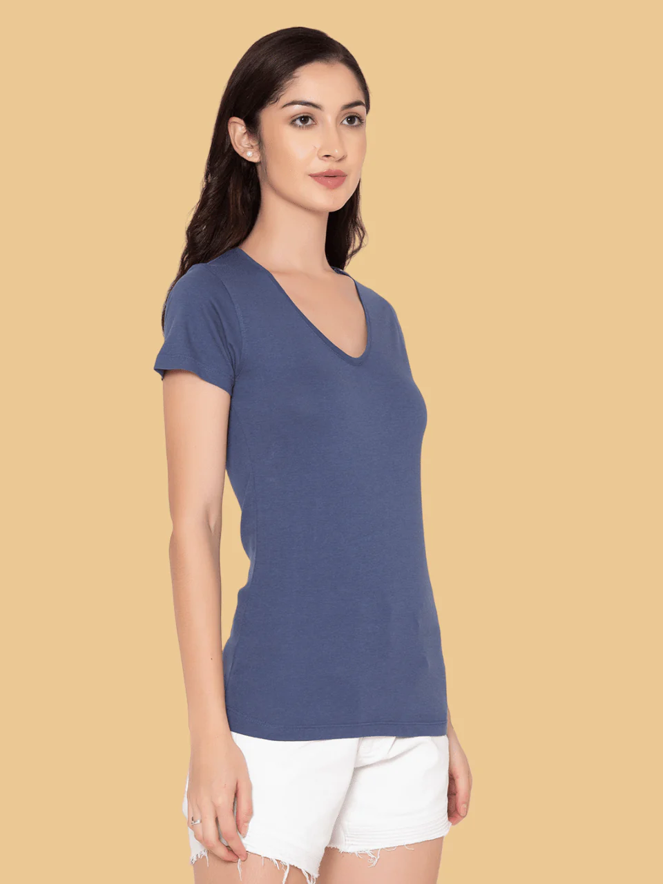 Flawless Women Solid Blue Cotton T-Shirt - Image 5