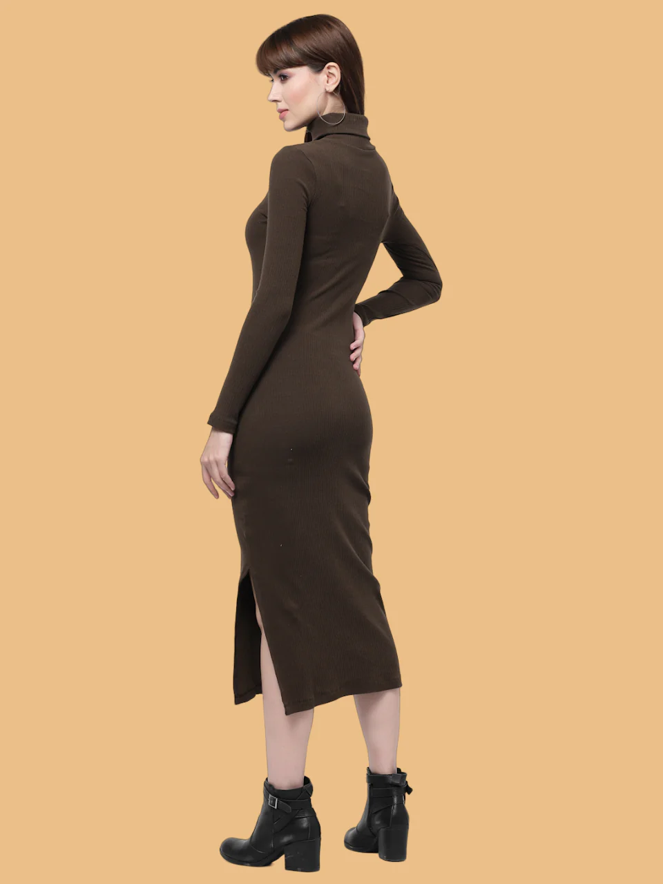 Flawless Women Brown High Neck Drag Dress | ONTHEROAD - Image 3