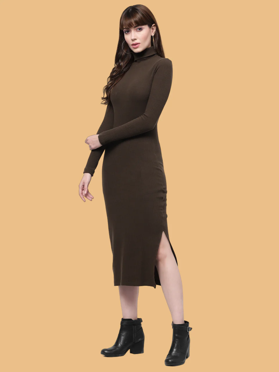Flawless Women Brown High Neck Drag Dress | ONTHEROAD - Image 4