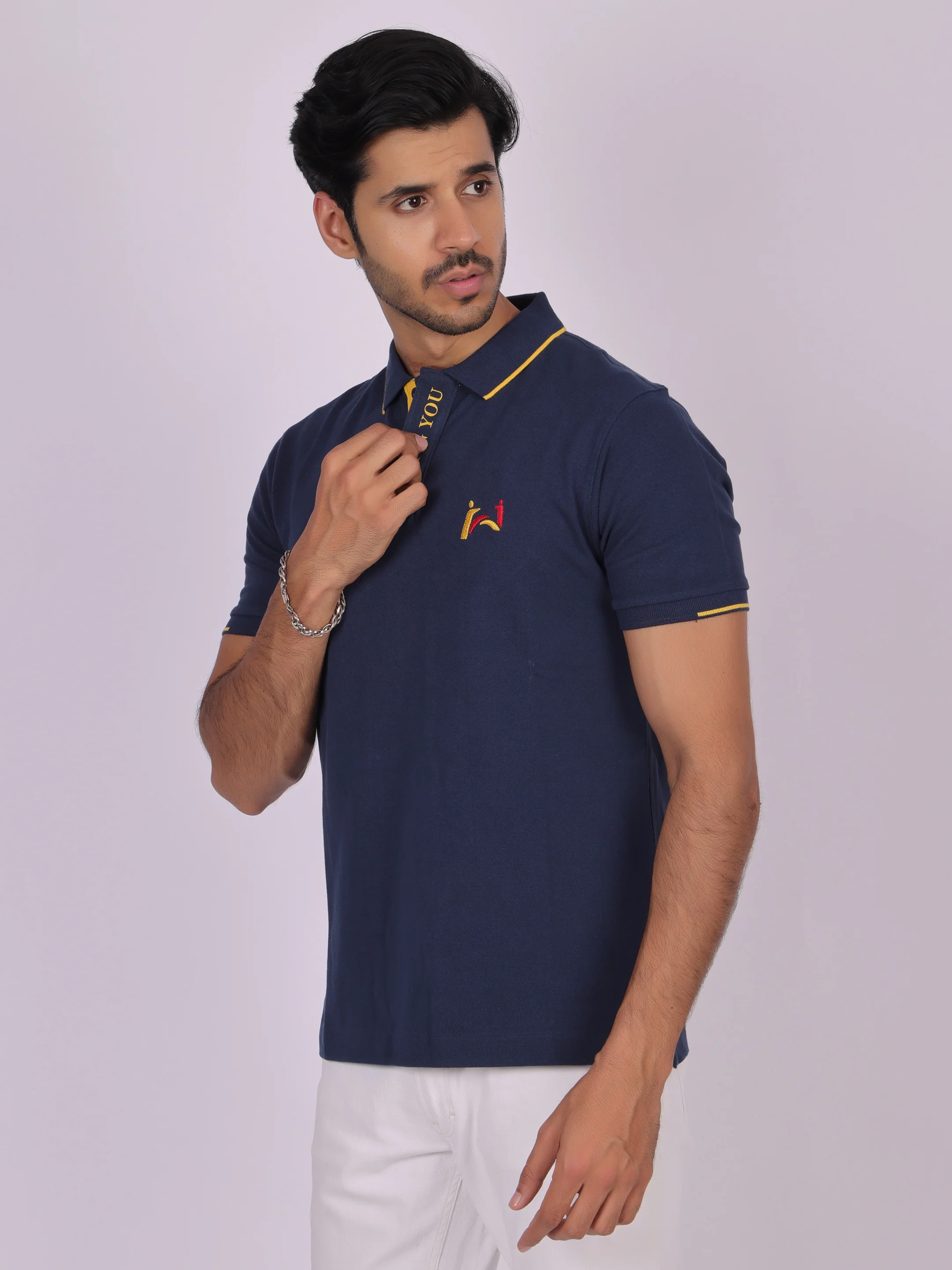 Classic Navy Blue Polo Shirt for Men - 100% Cotton, Regular Fit - Image 3