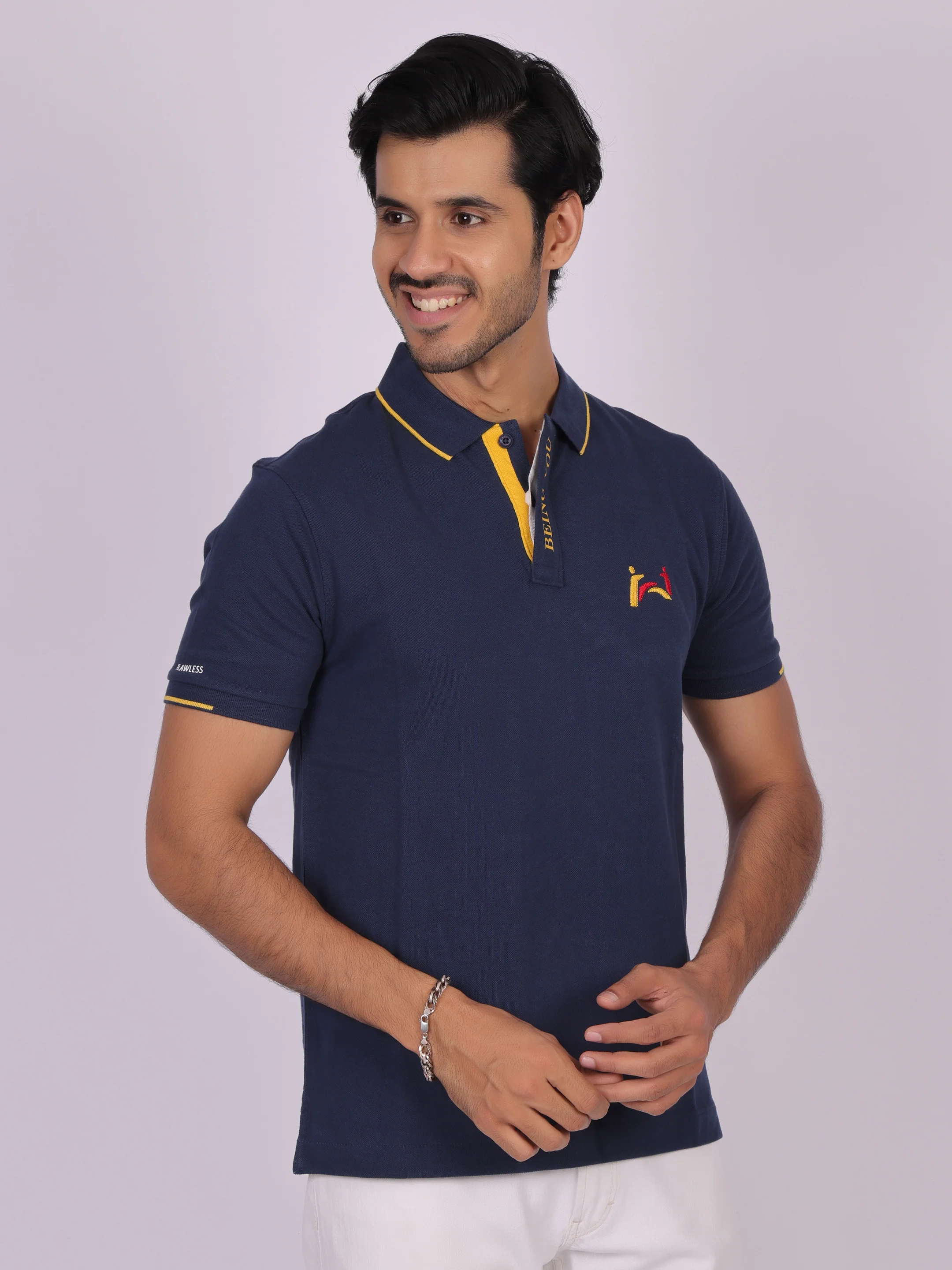 Classic Navy Blue Polo Shirt for Men - 100% Cotton, Regular Fit - Image 4