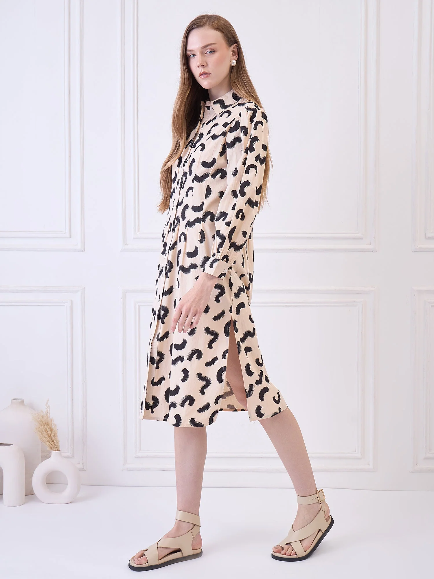Peach Printed Cotton dress for women - Image 4