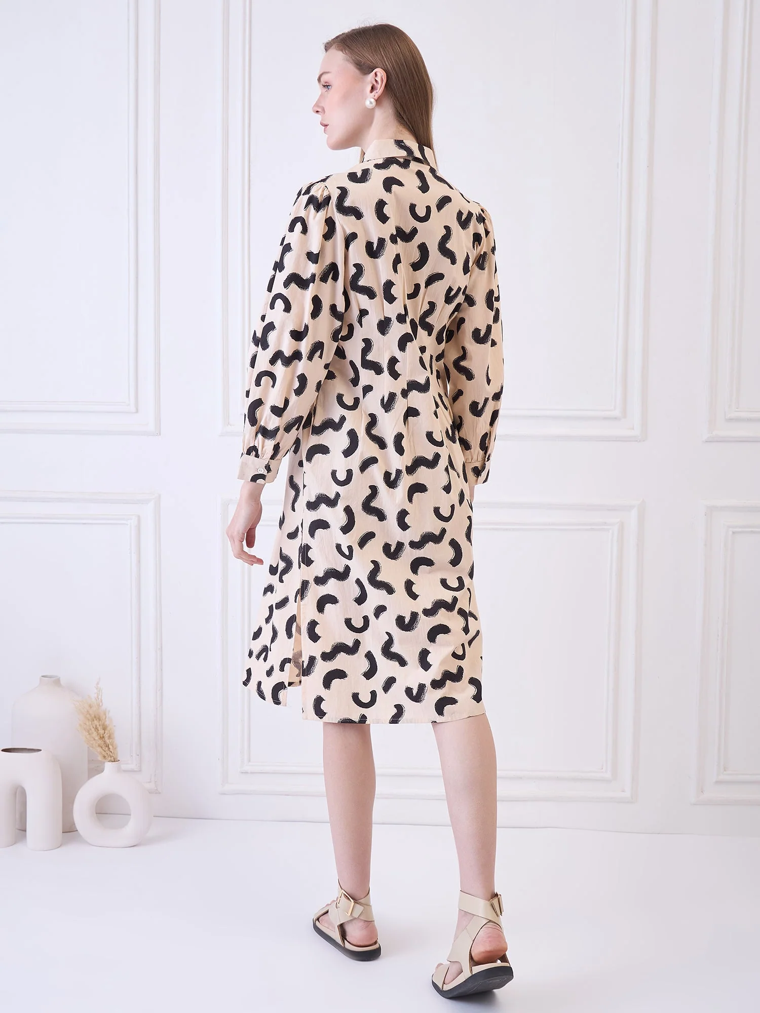 Peach Printed Cotton dress for women - Image 5