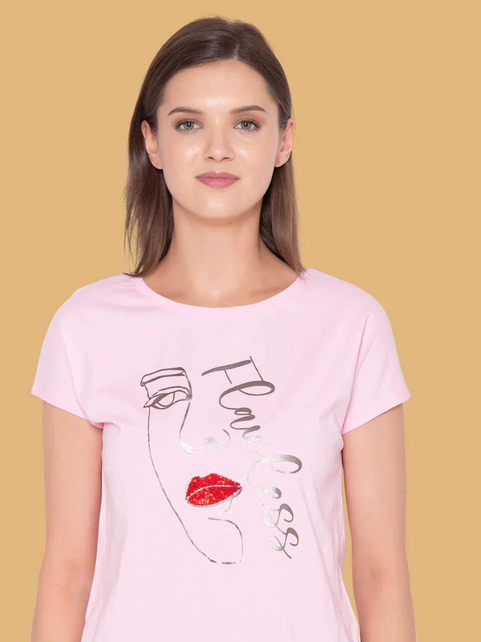 Flawless Women Pink Face Printed T-Shirt - Image 3