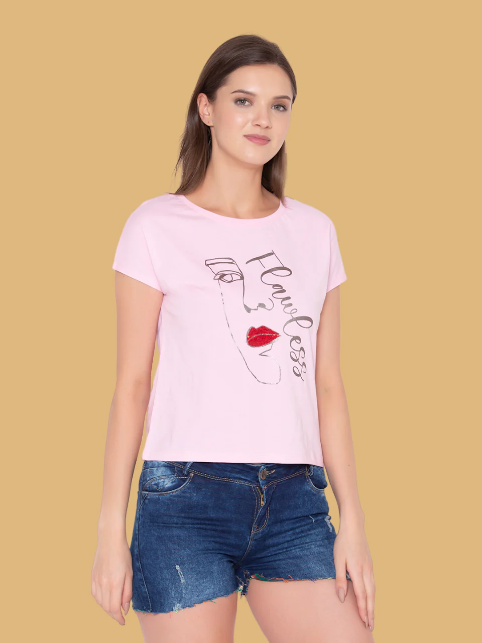 Flawless Women Pink Face Printed T-Shirt - Image 4