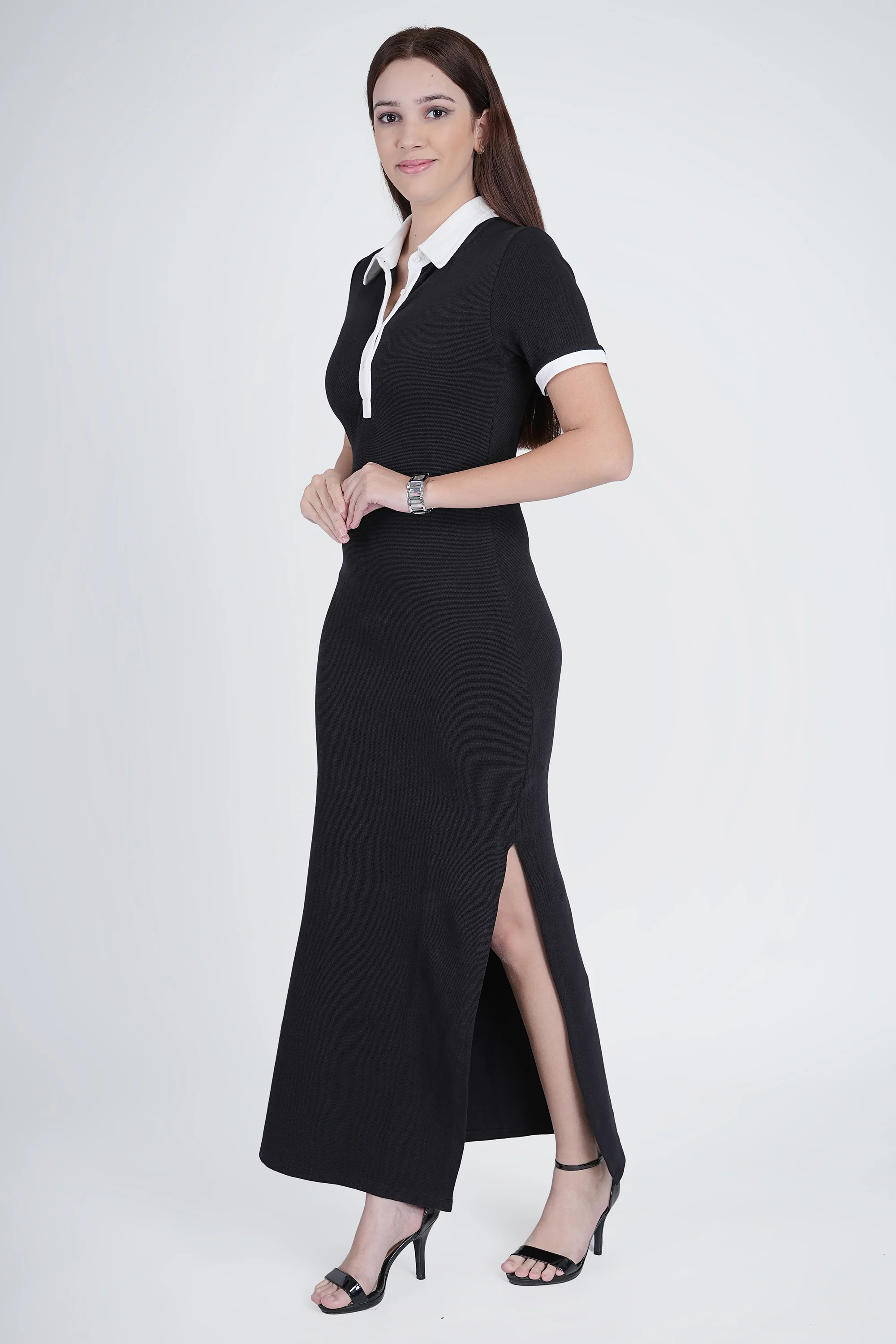 Flawless Black & White waffle Bodycon Dress - Image 2