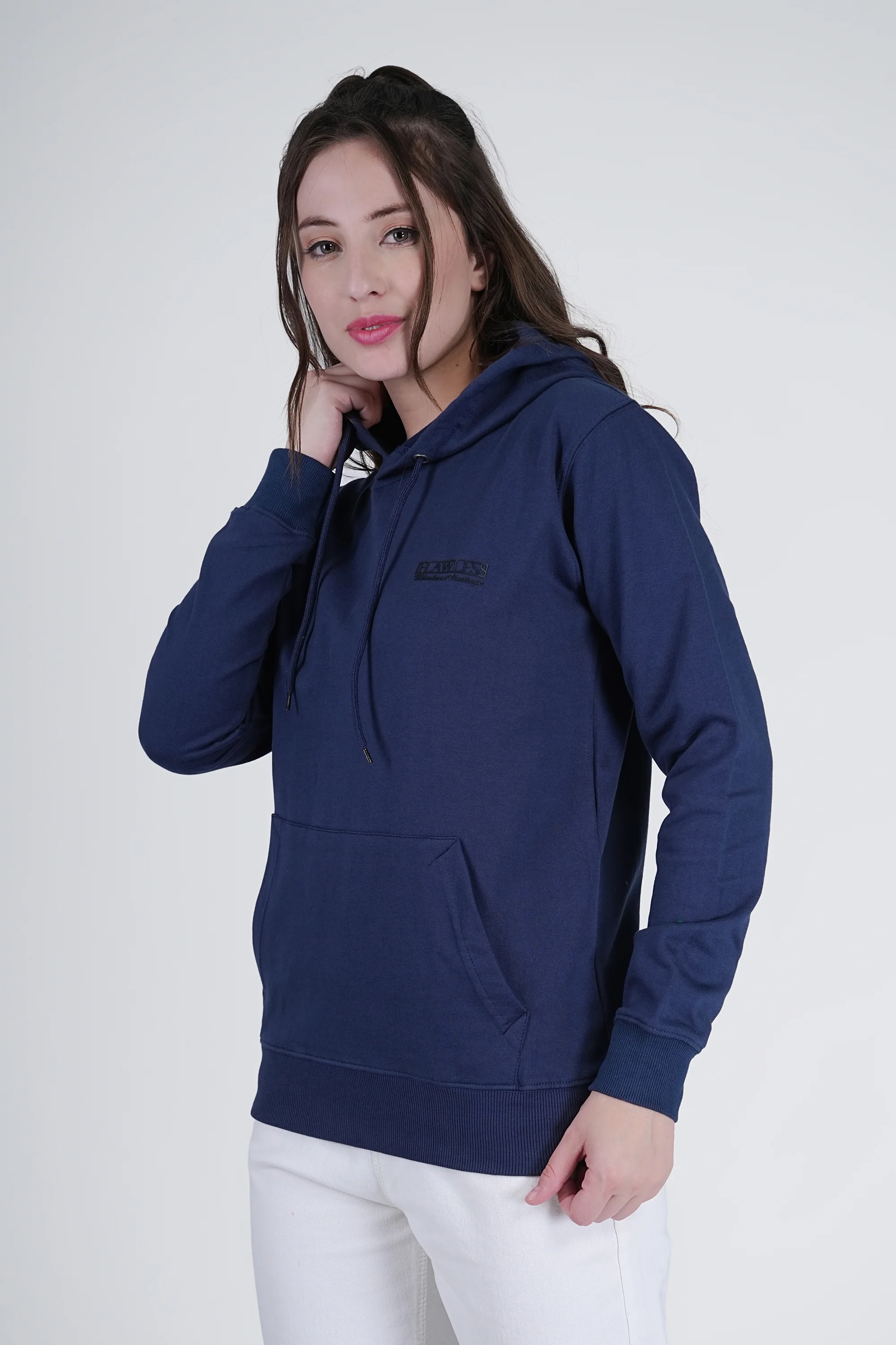 Flawless Blue Solid Hoodie for Women - Image 3
