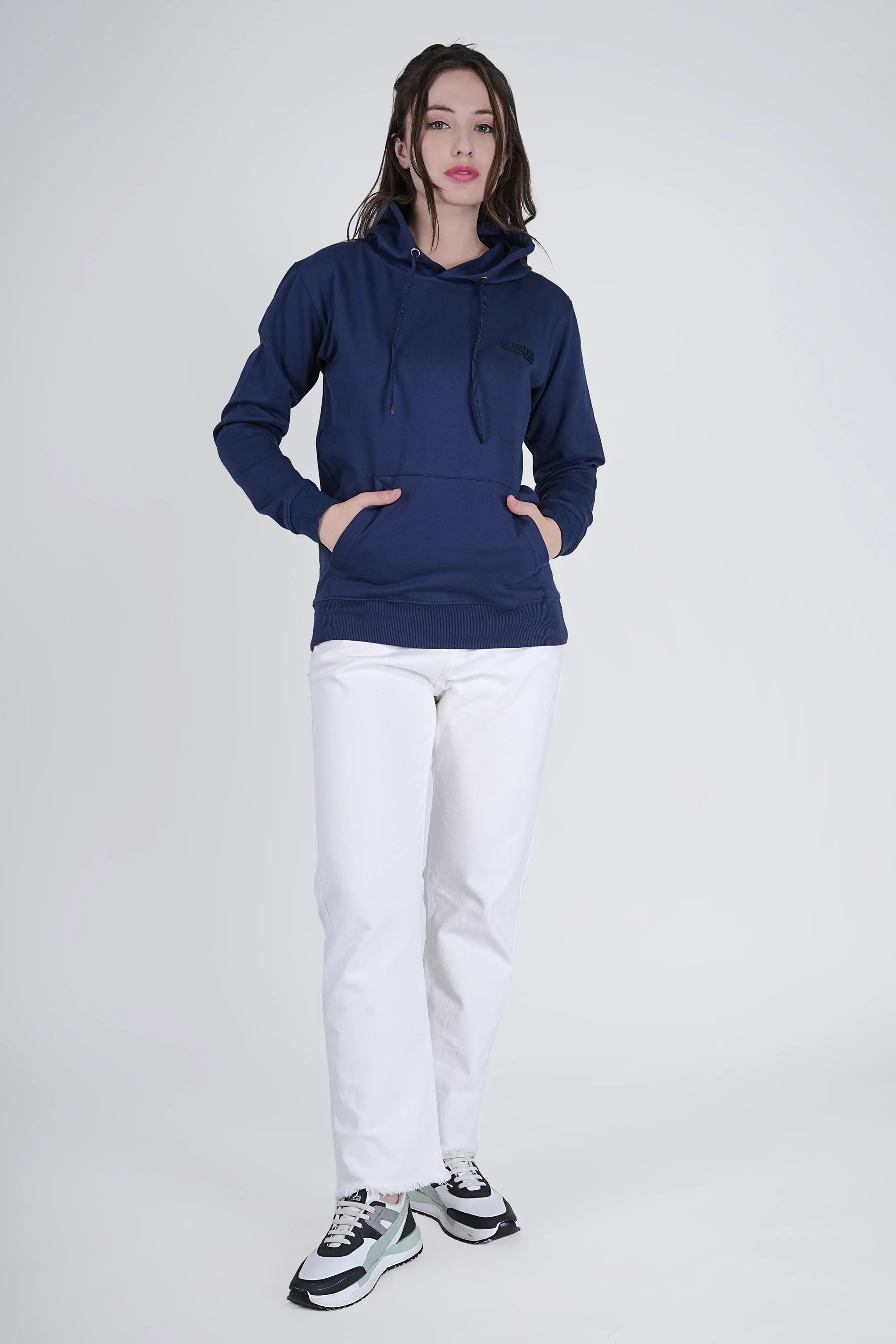 Flawless Blue Solid Hoodie for Women - Image 5