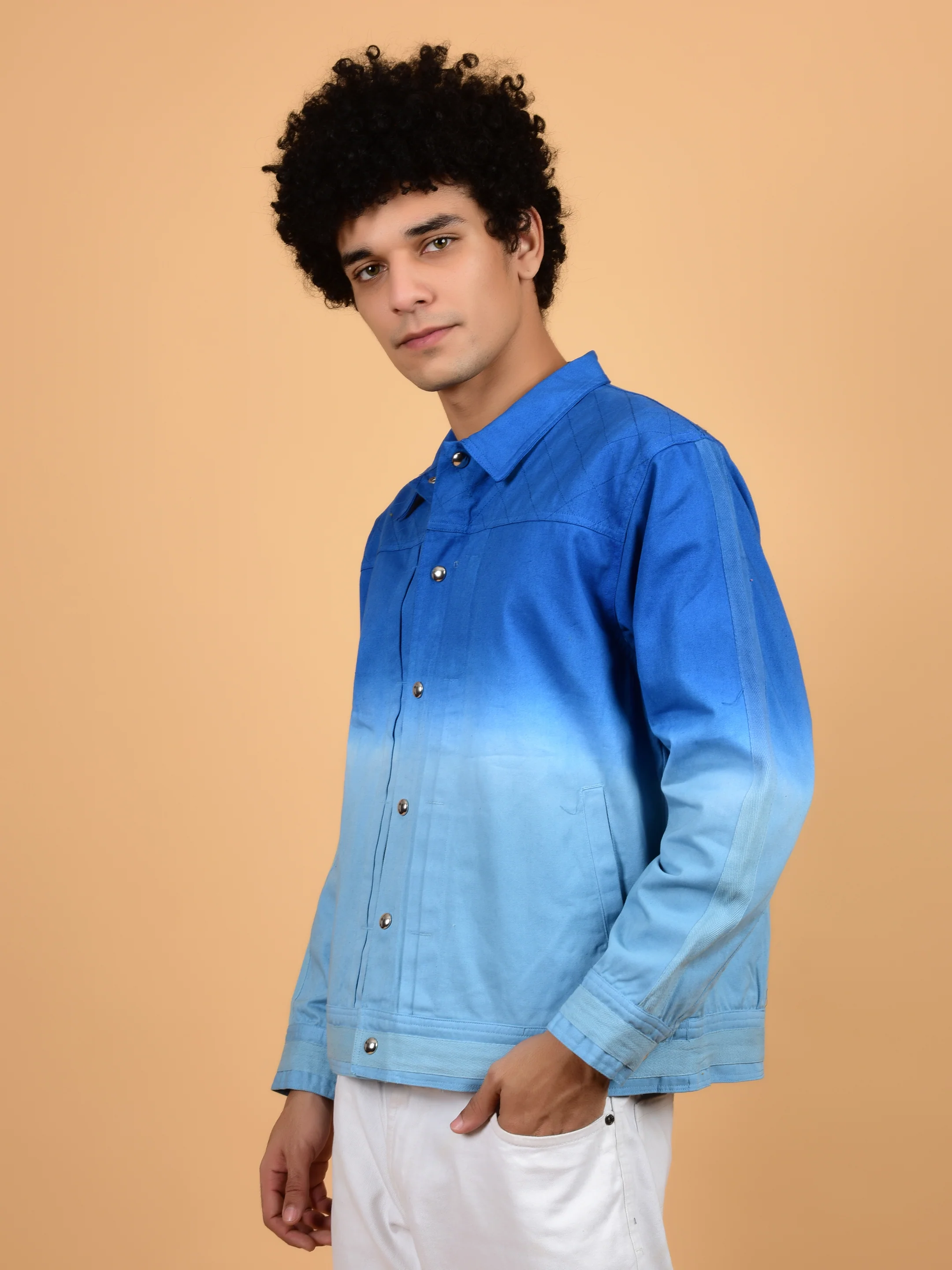 Flawless Blue & White Cotton Jacket for Men - Image 4