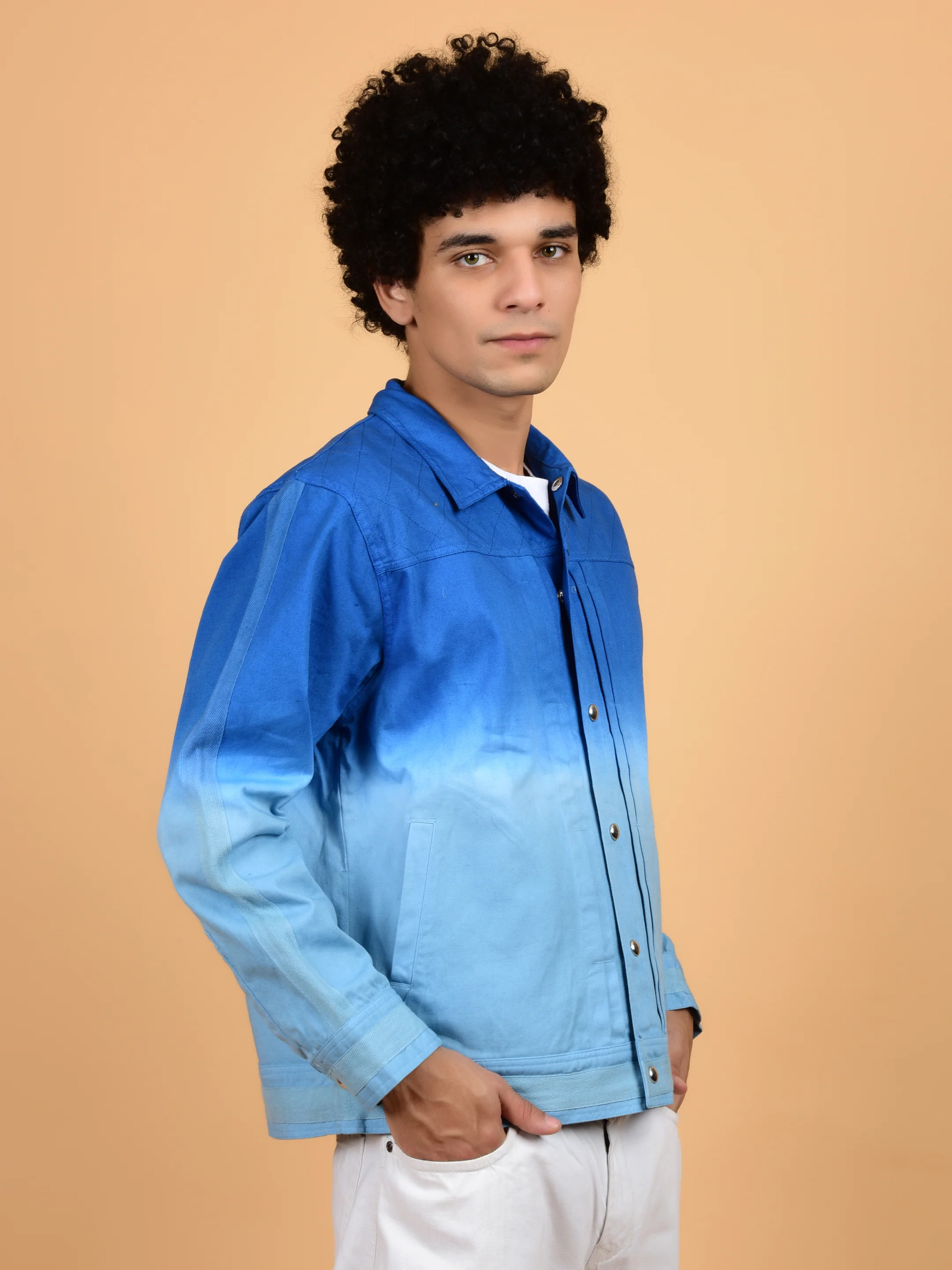 Flawless Blue & White Cotton Jacket for Men - Image 5