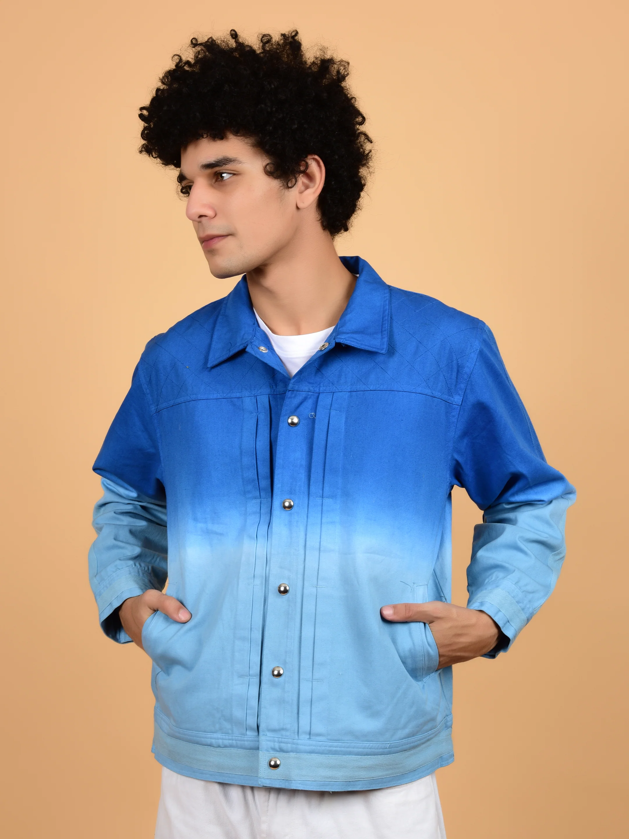 Flawless Blue & White Cotton Jacket for Men - Image 6