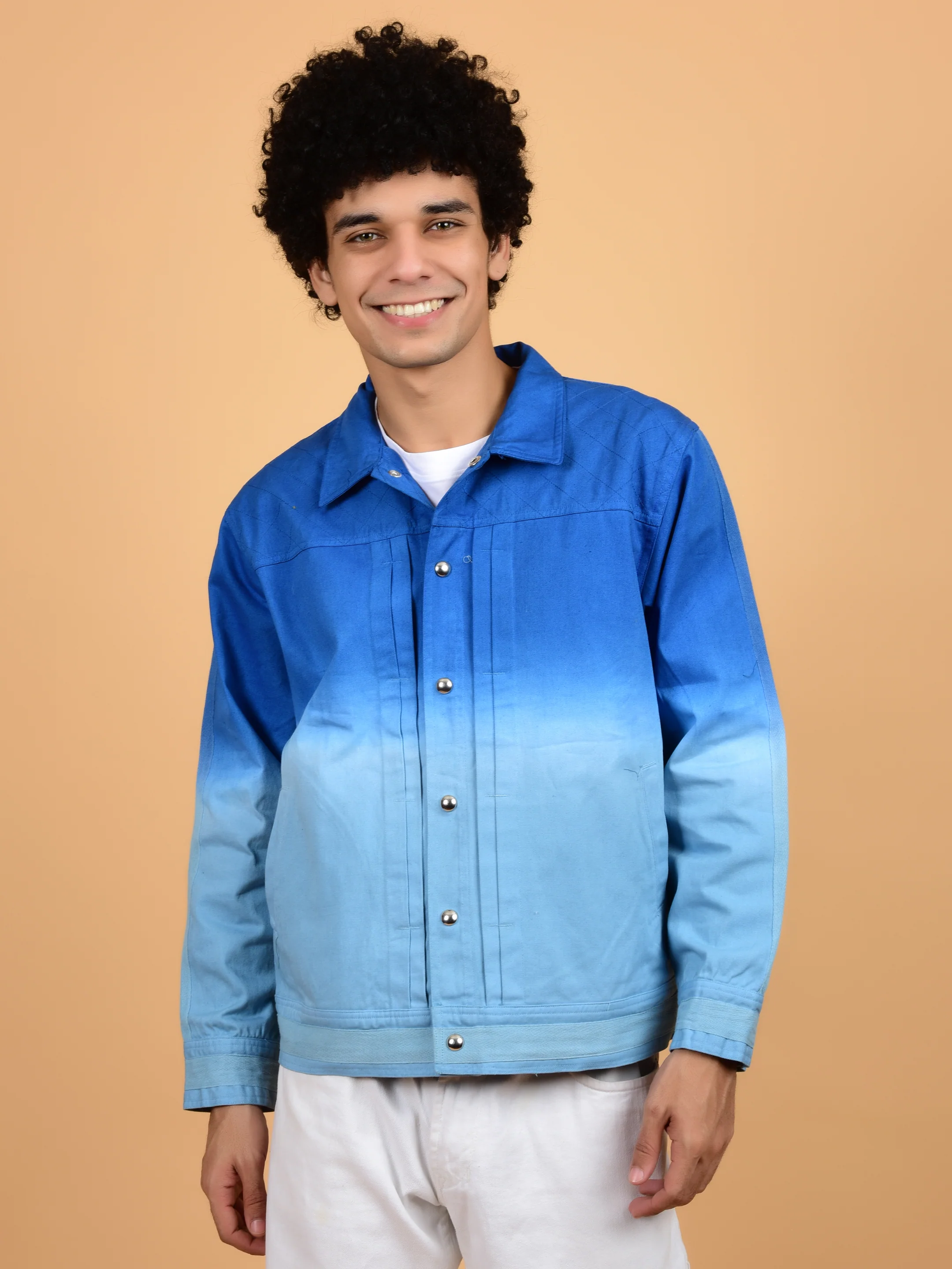 Flawless Blue & White Cotton Jacket for Men - Image 7