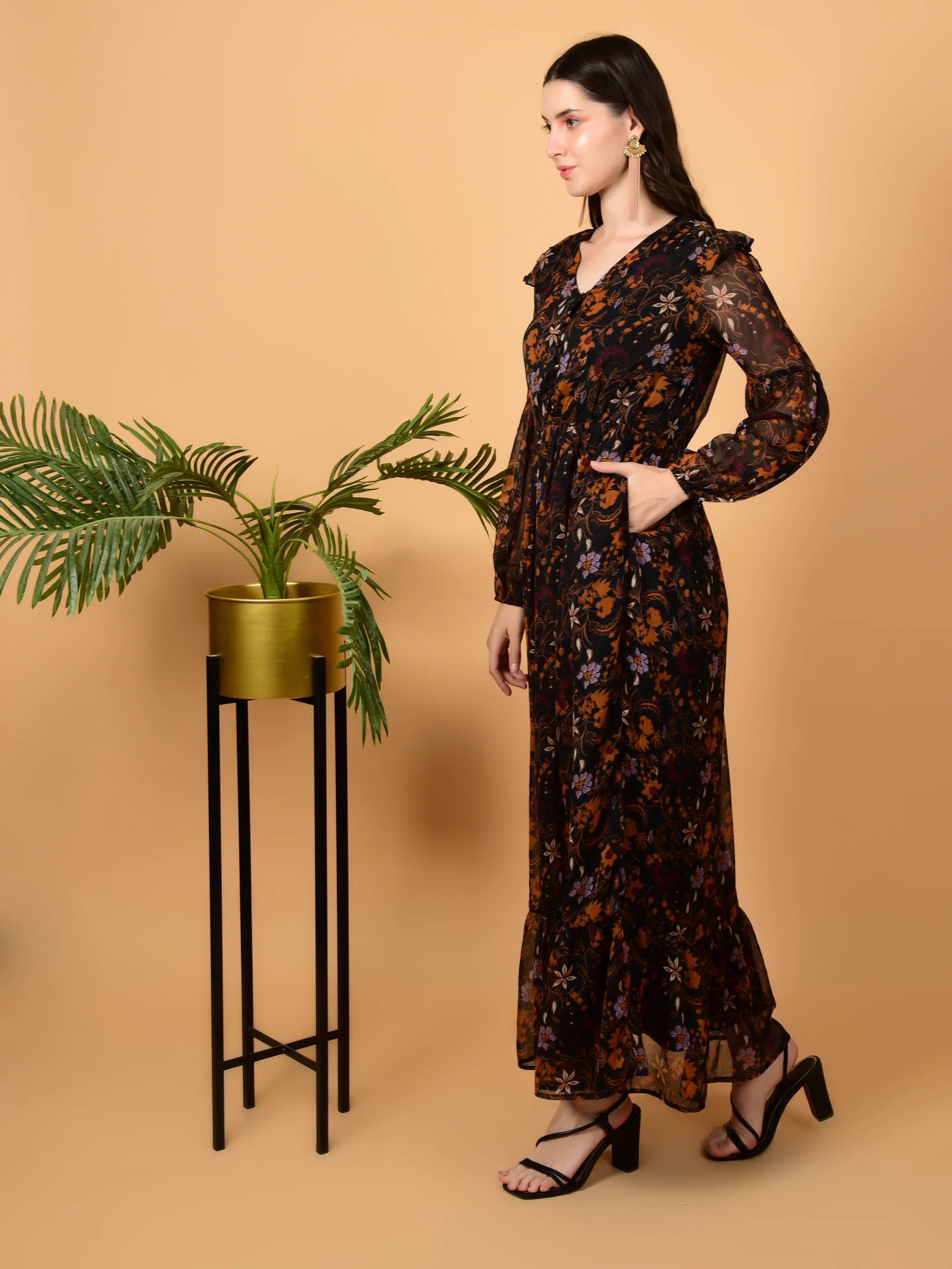 Flawless Fit And Flare Brown Dress For Women | PIPPA - Image 3