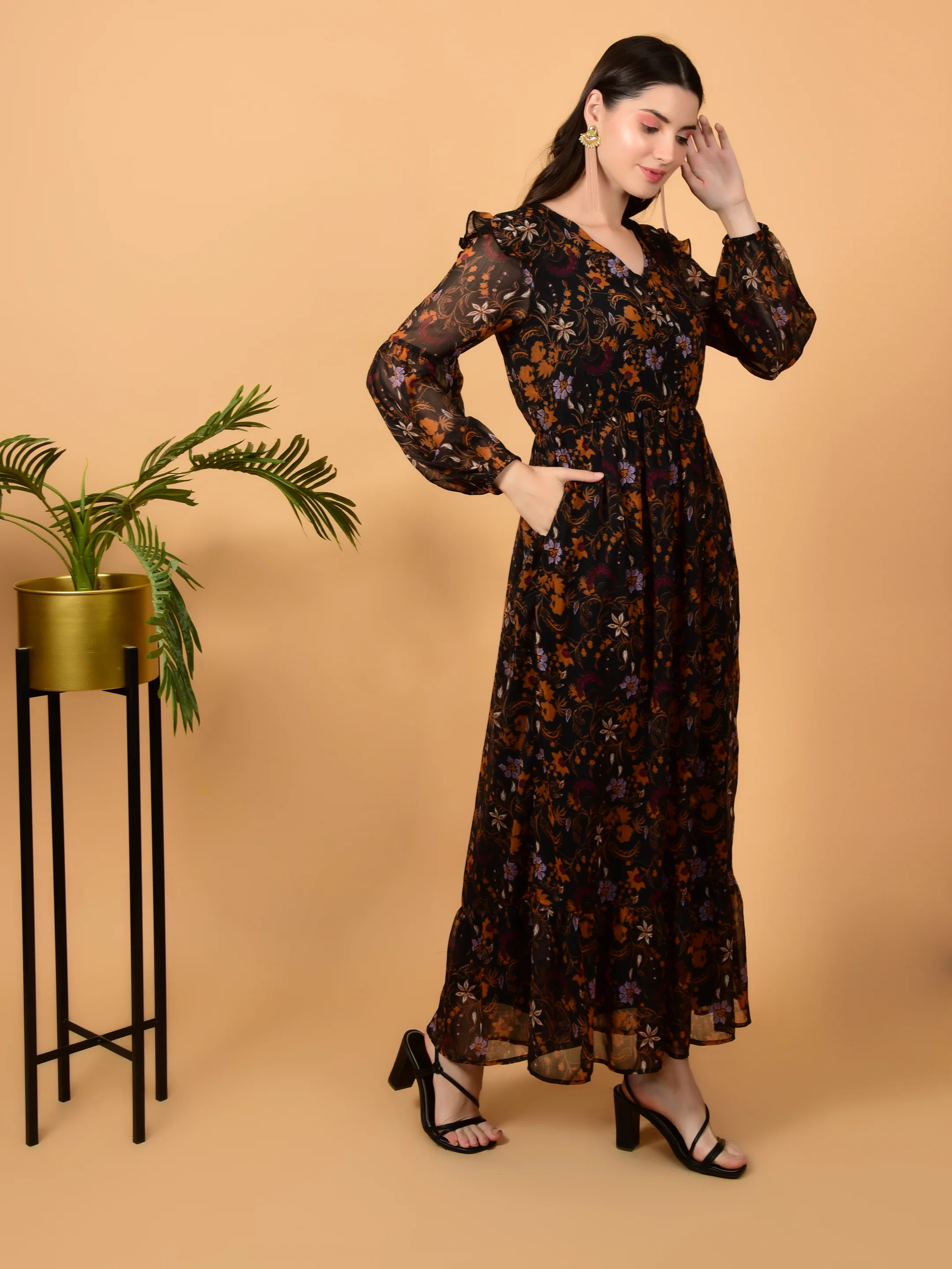 Flawless Fit And Flare Brown Dress For Women | PIPPA - Image 4