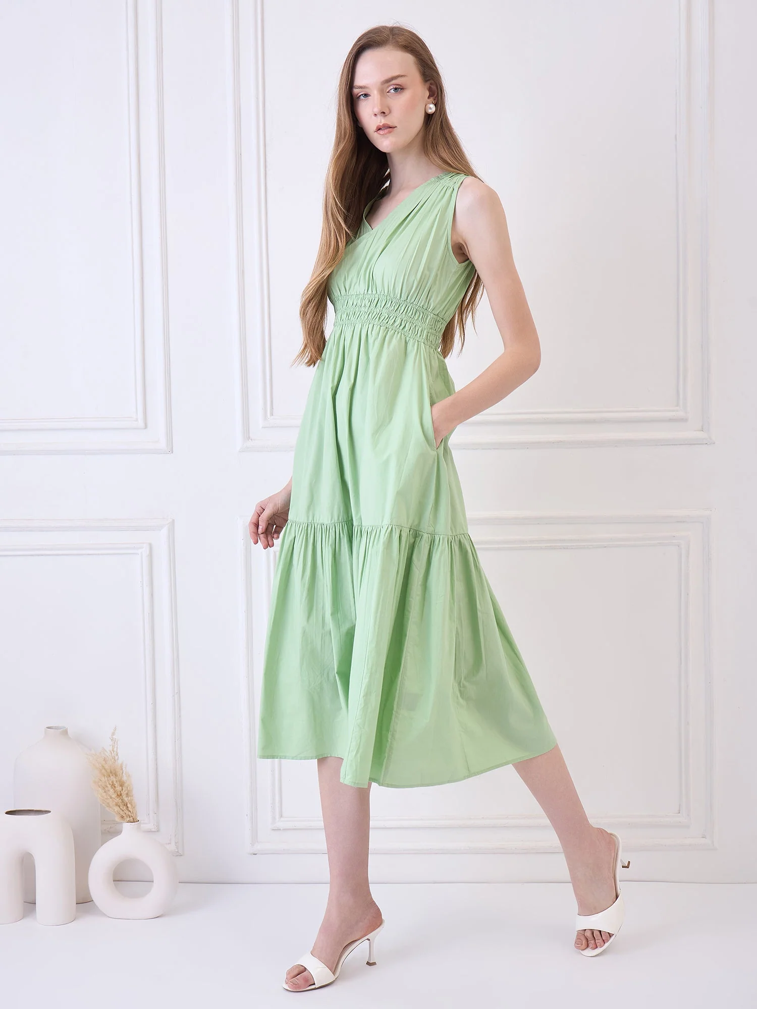 Flawless Cotton Fit and Flare Dress - Green color - Image 3