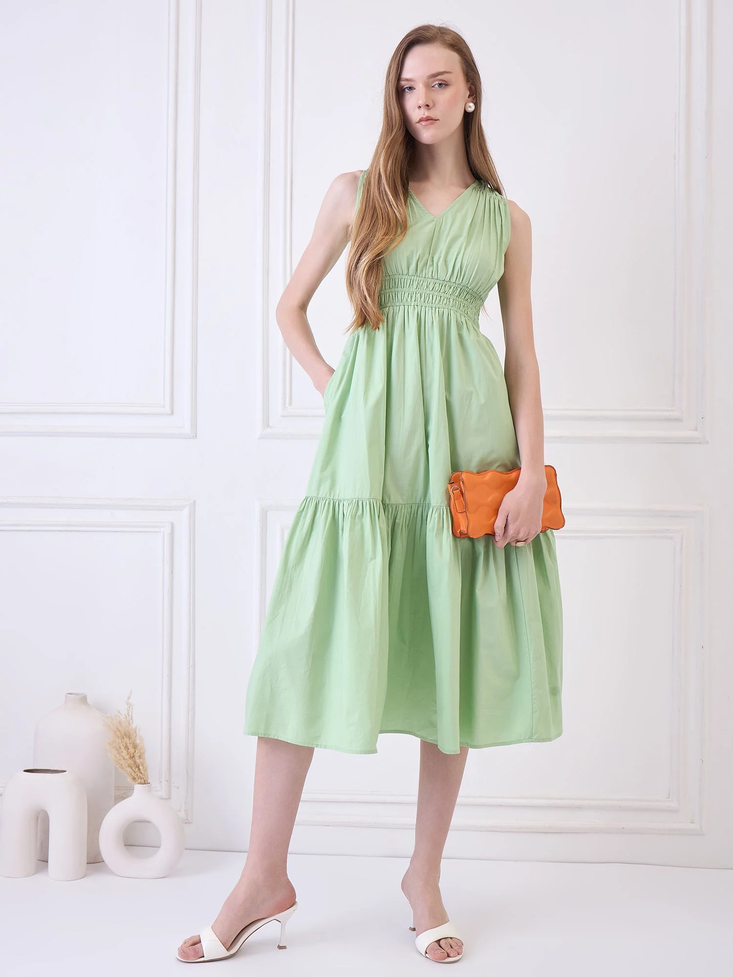 Flawless Cotton Fit and Flare Dress - Green color - Image 4