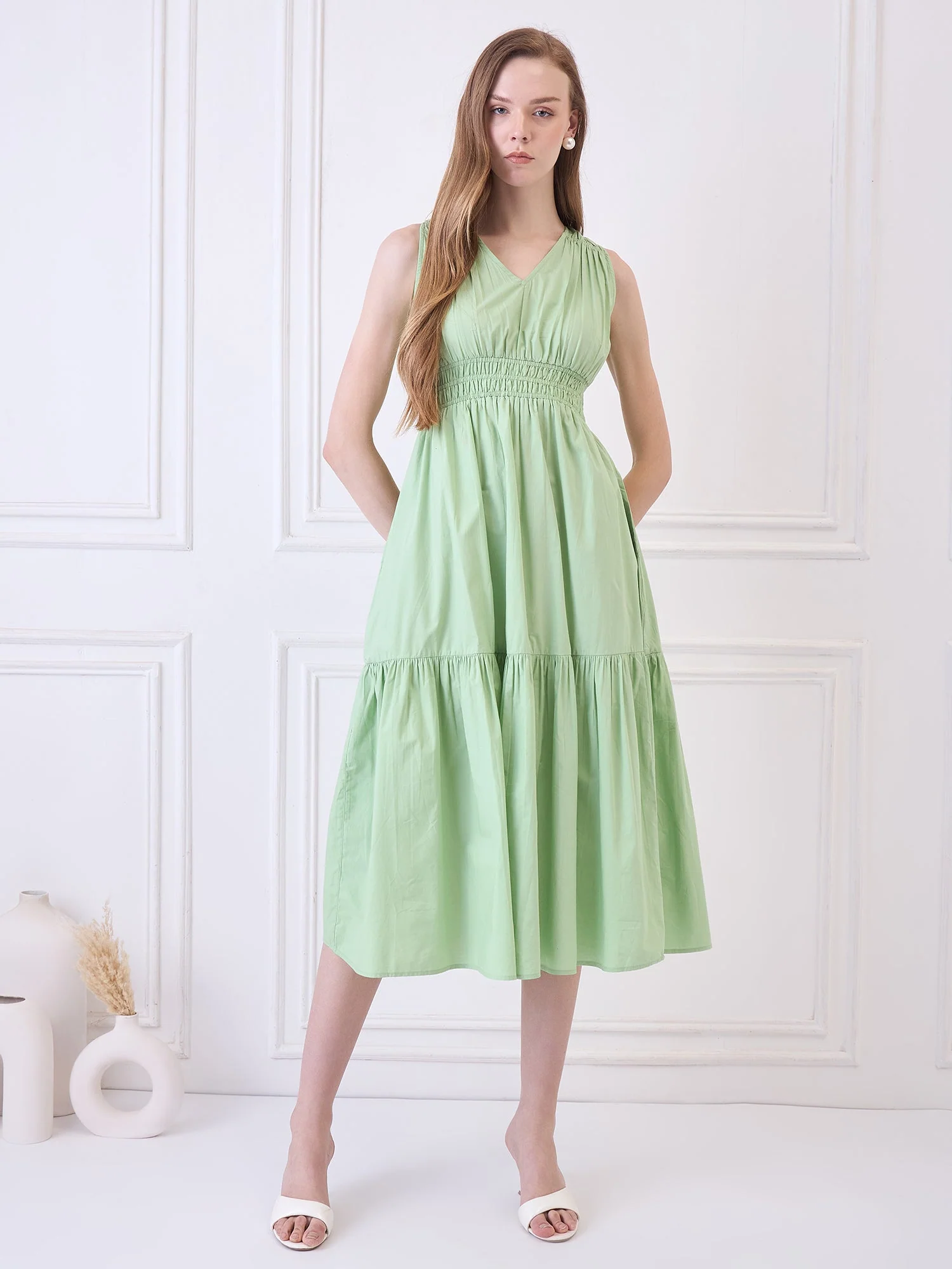 Flawless Cotton Fit and Flare Dress - Green color - Image 5