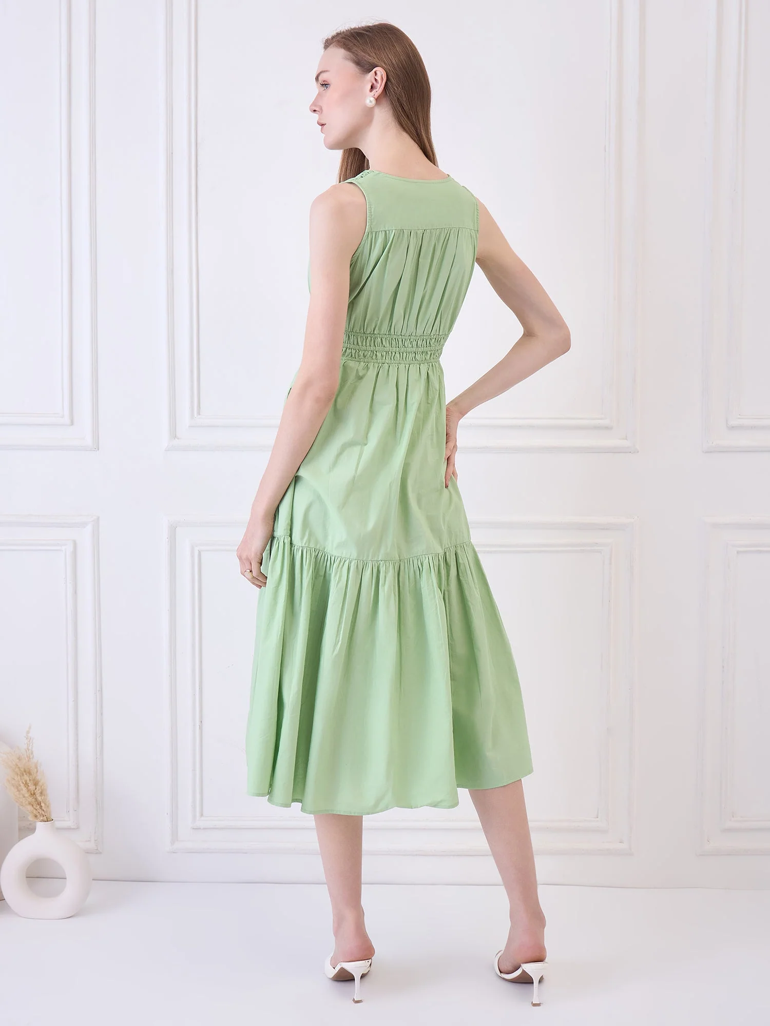 Flawless Cotton Fit and Flare Dress - Green color - Image 6