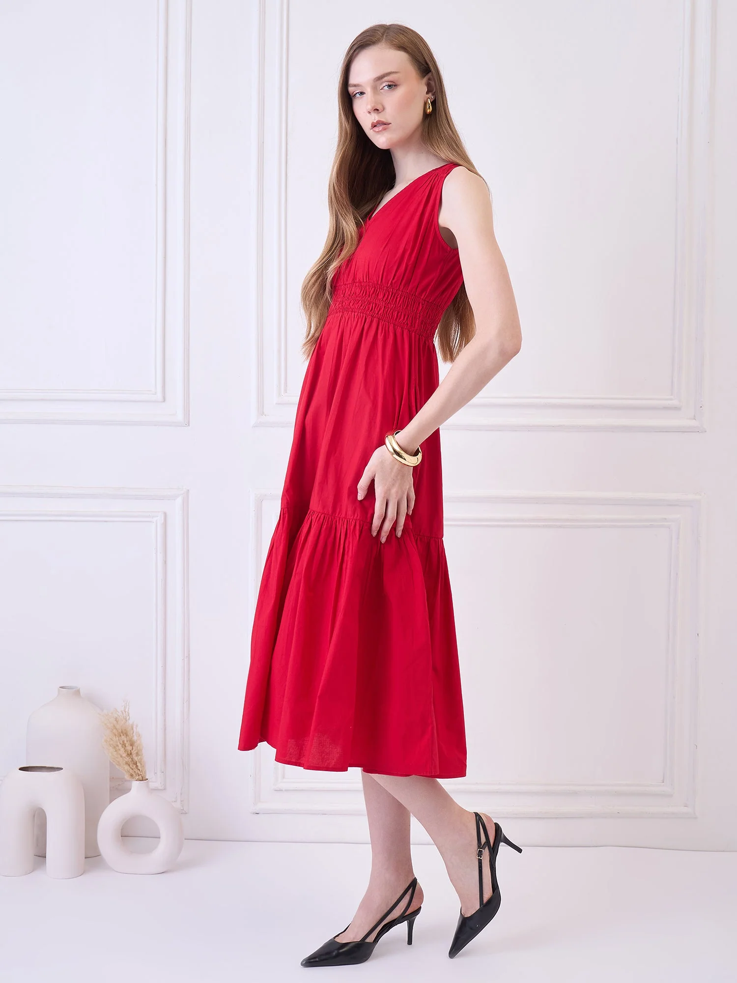 Flawless Cotton Fit and Flare Dress - Red color - Image 2