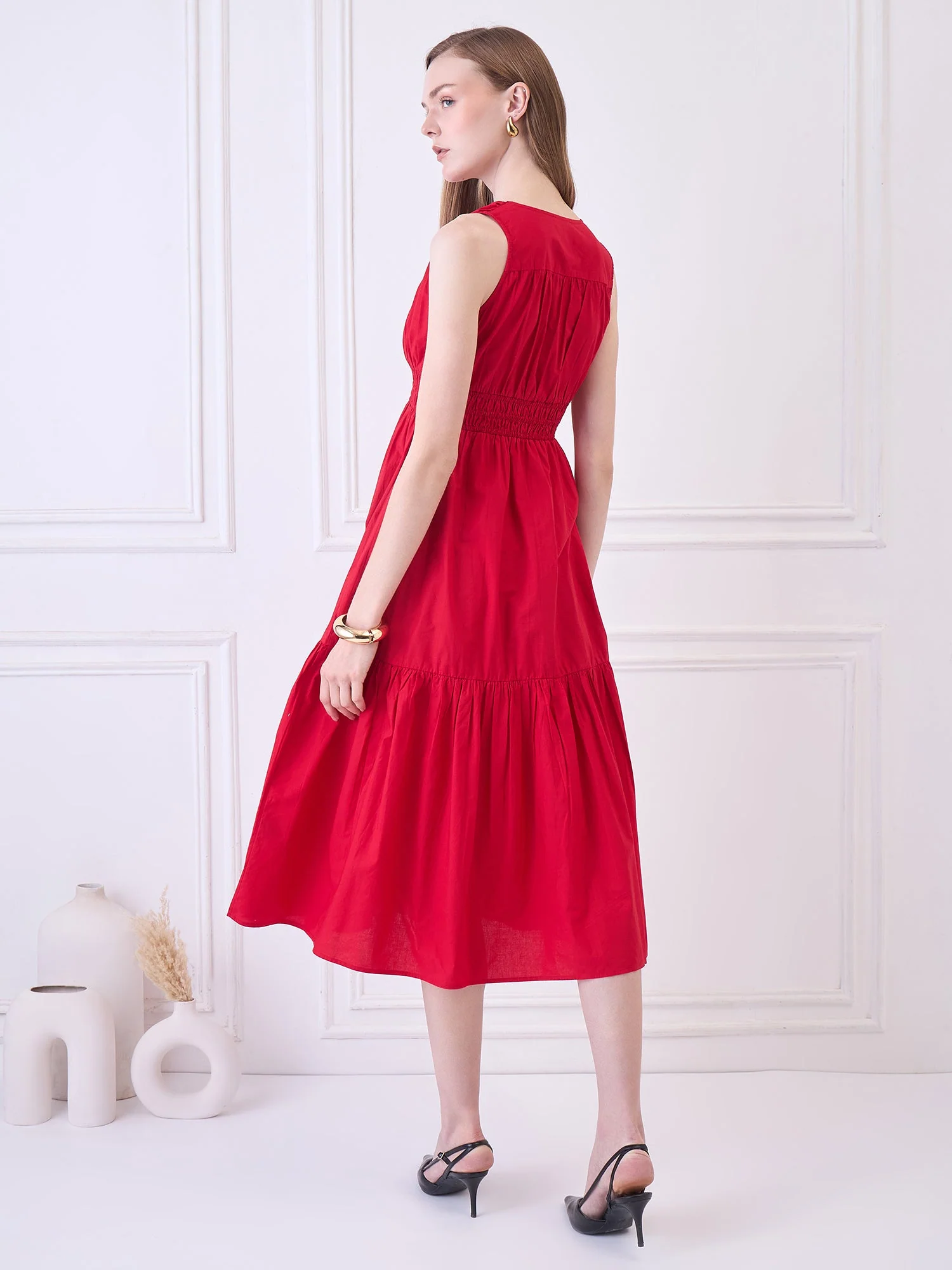 Flawless Cotton Fit and Flare Dress - Red color - Image 4
