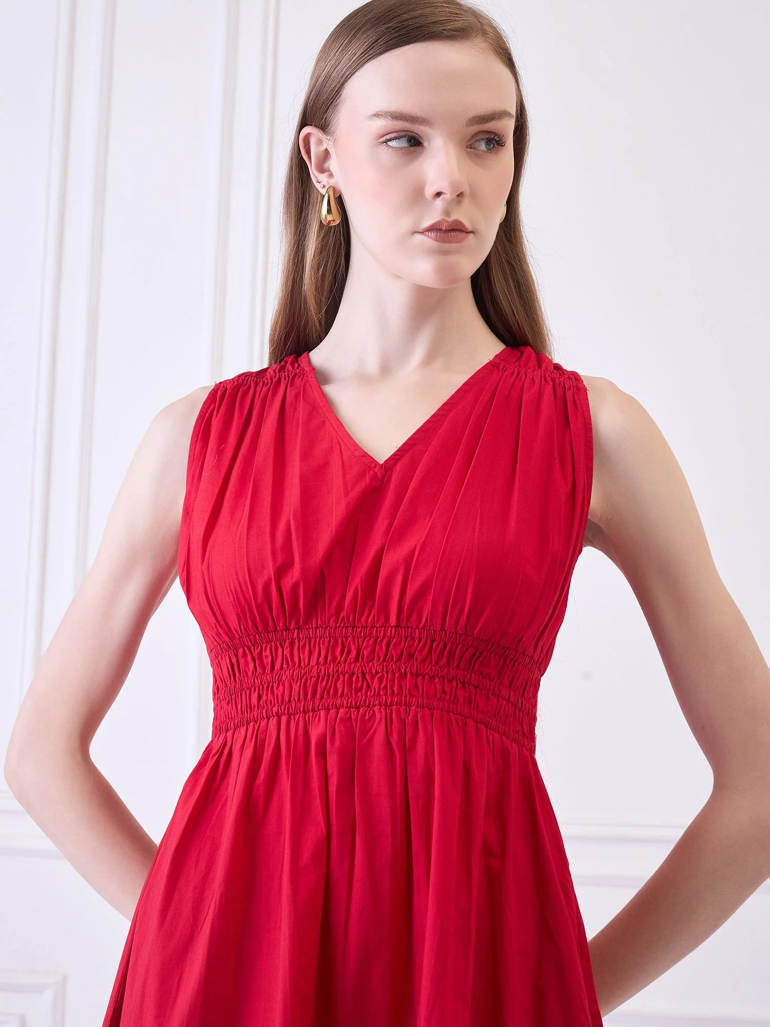 Flawless Cotton Fit and Flare Dress - Red color - Image 7