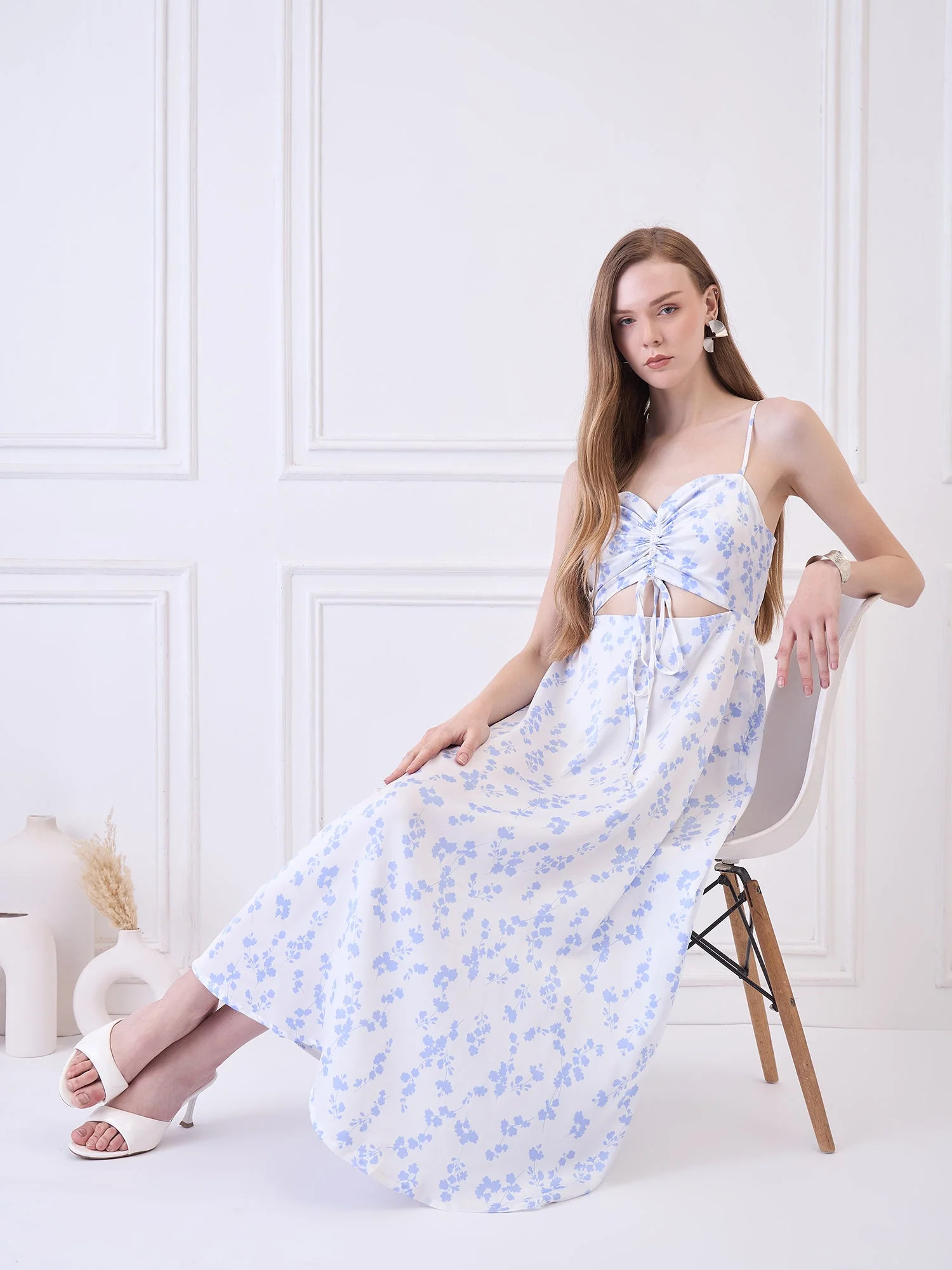 Flawless Cutout Satin Dress - Blue and White - Image 2