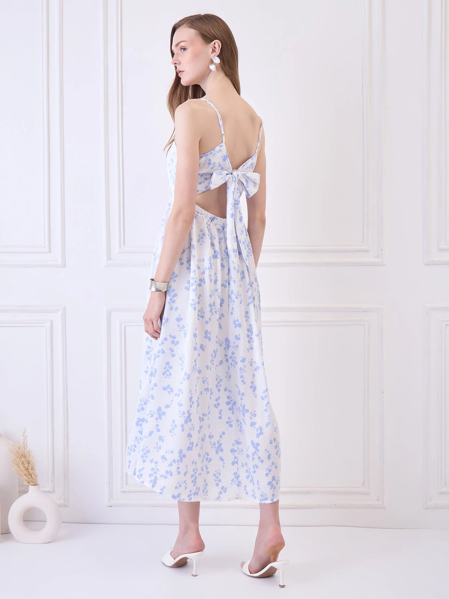 Flawless Cutout Satin Dress - Blue and White - Image 5