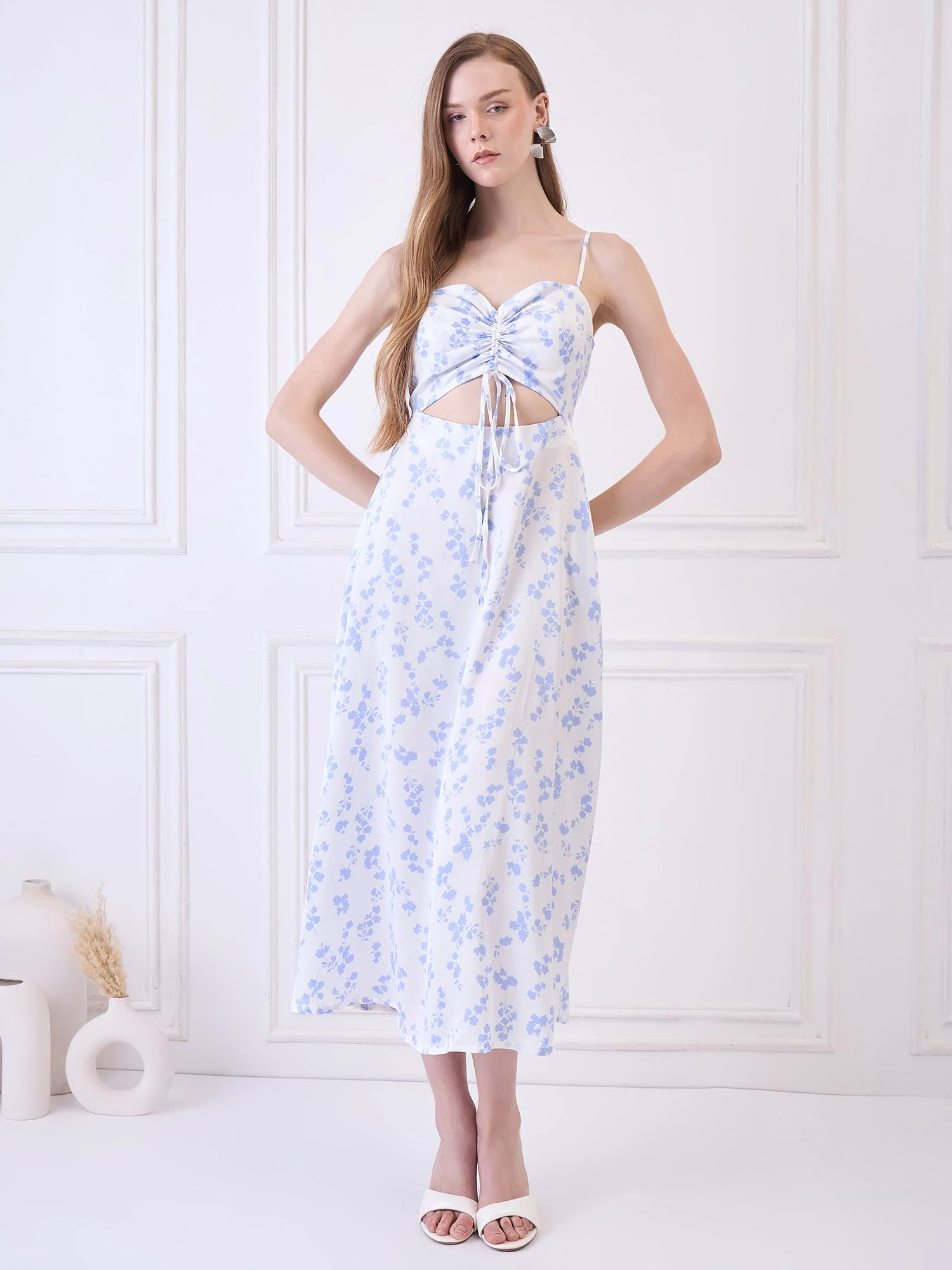 Flawless Cutout Satin Dress - Blue and White - Image 6