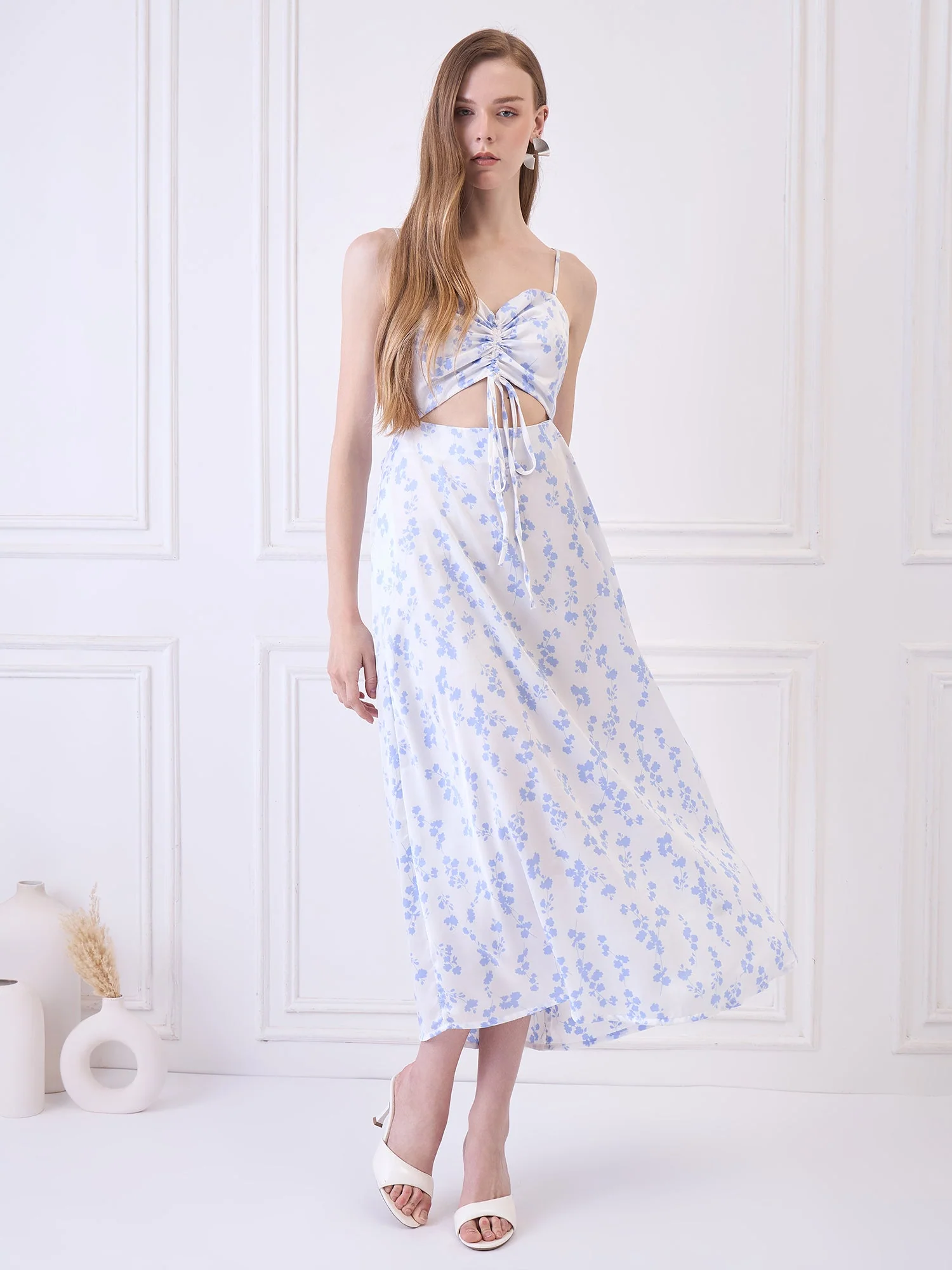 Flawless Cutout Satin Dress - Blue and White - Image 7