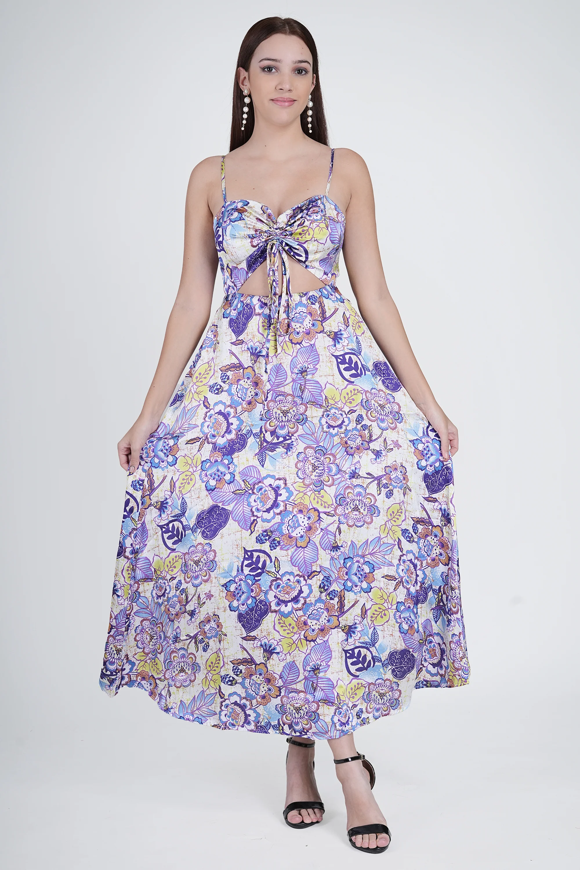 Flawless Cutout Satin Dress - Purple & Blue - Image 3