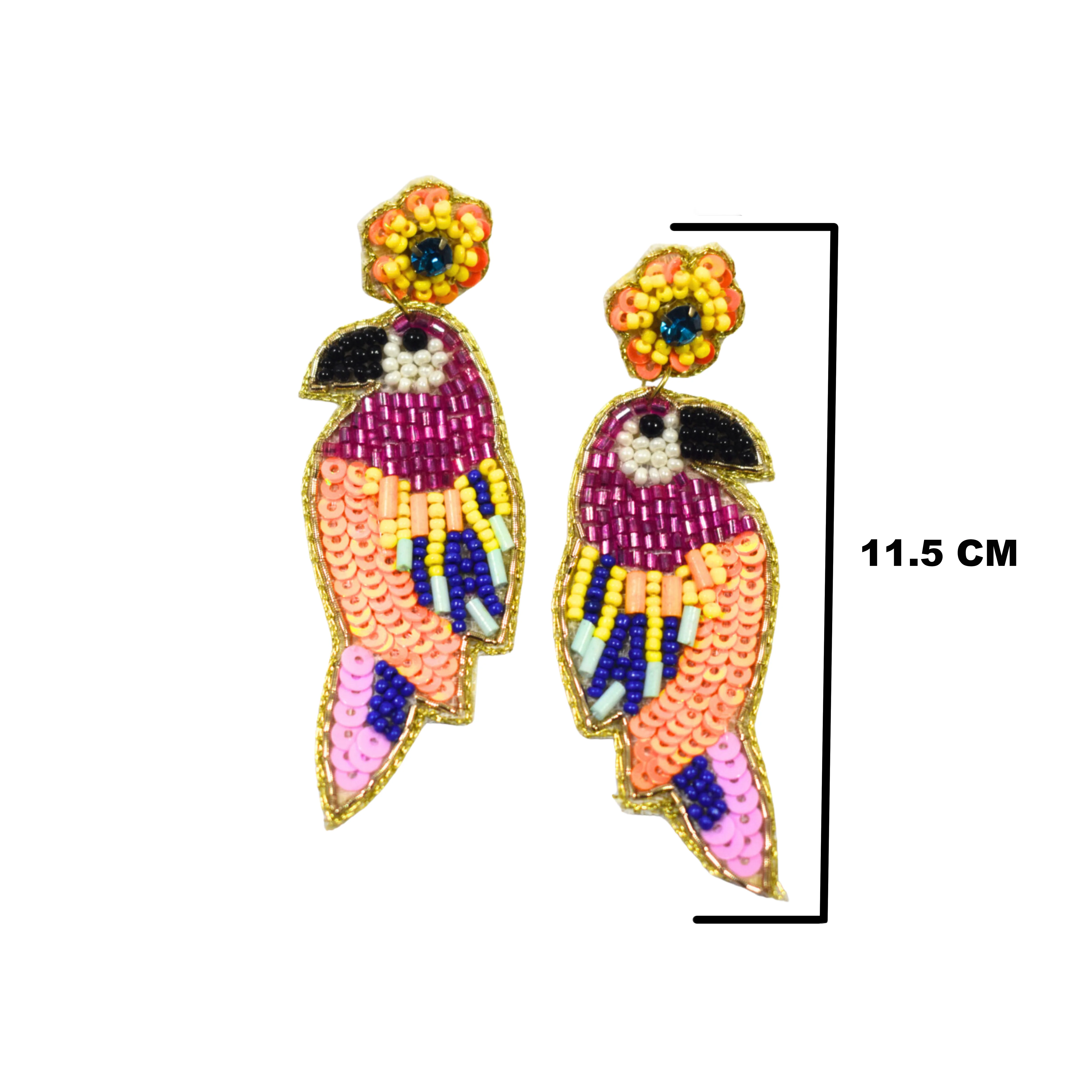 Flawless Handcrafted Colorful Parrot Beaded Earrings For Women & Girls - Image 2