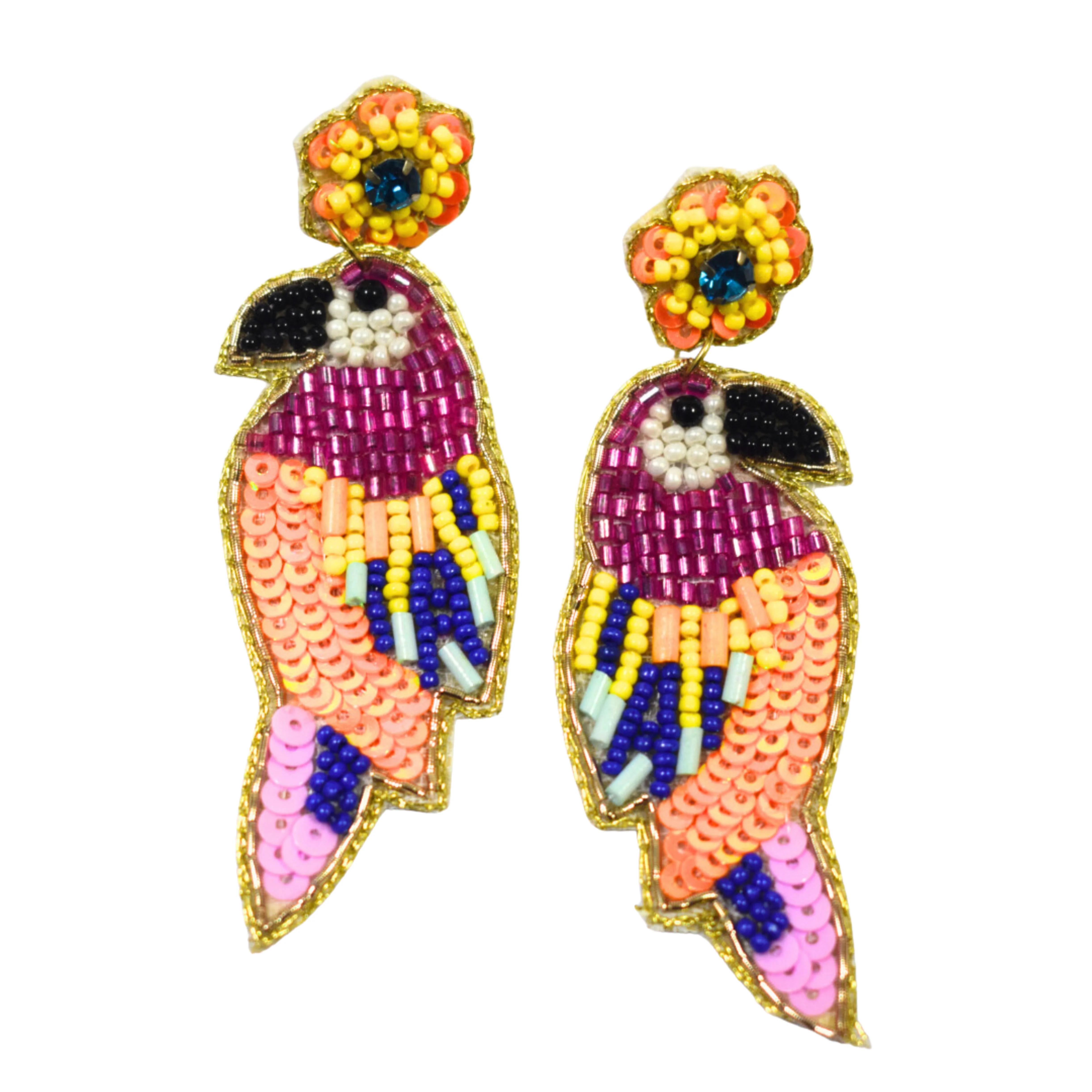 Flawless Handcrafted Colorful Parrot Beaded Earrings For Women & Girls - Image 3