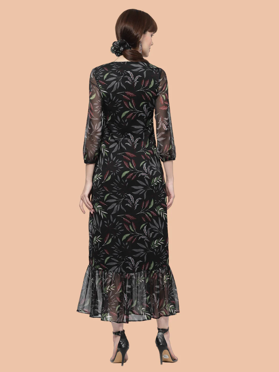 Flawless Leaf Print Flared Midi Dress For Women | TULIP - Image 3