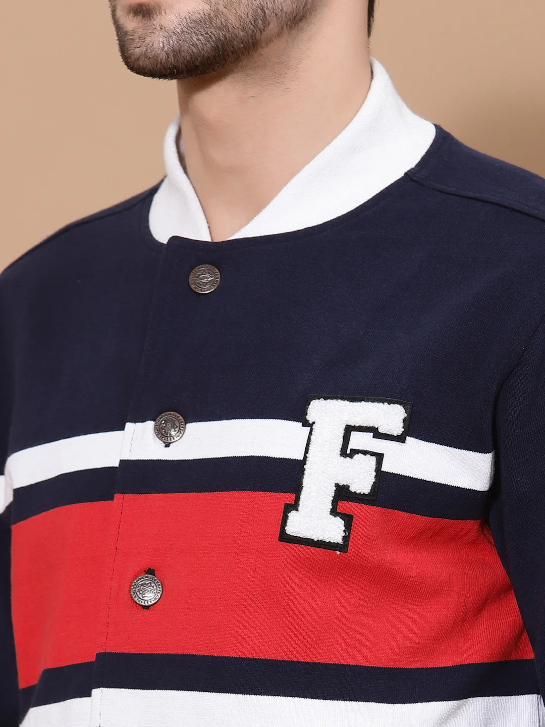 Flawless Men Colourblocked Cotton Bomber with Patchwork Jacket - Image 3