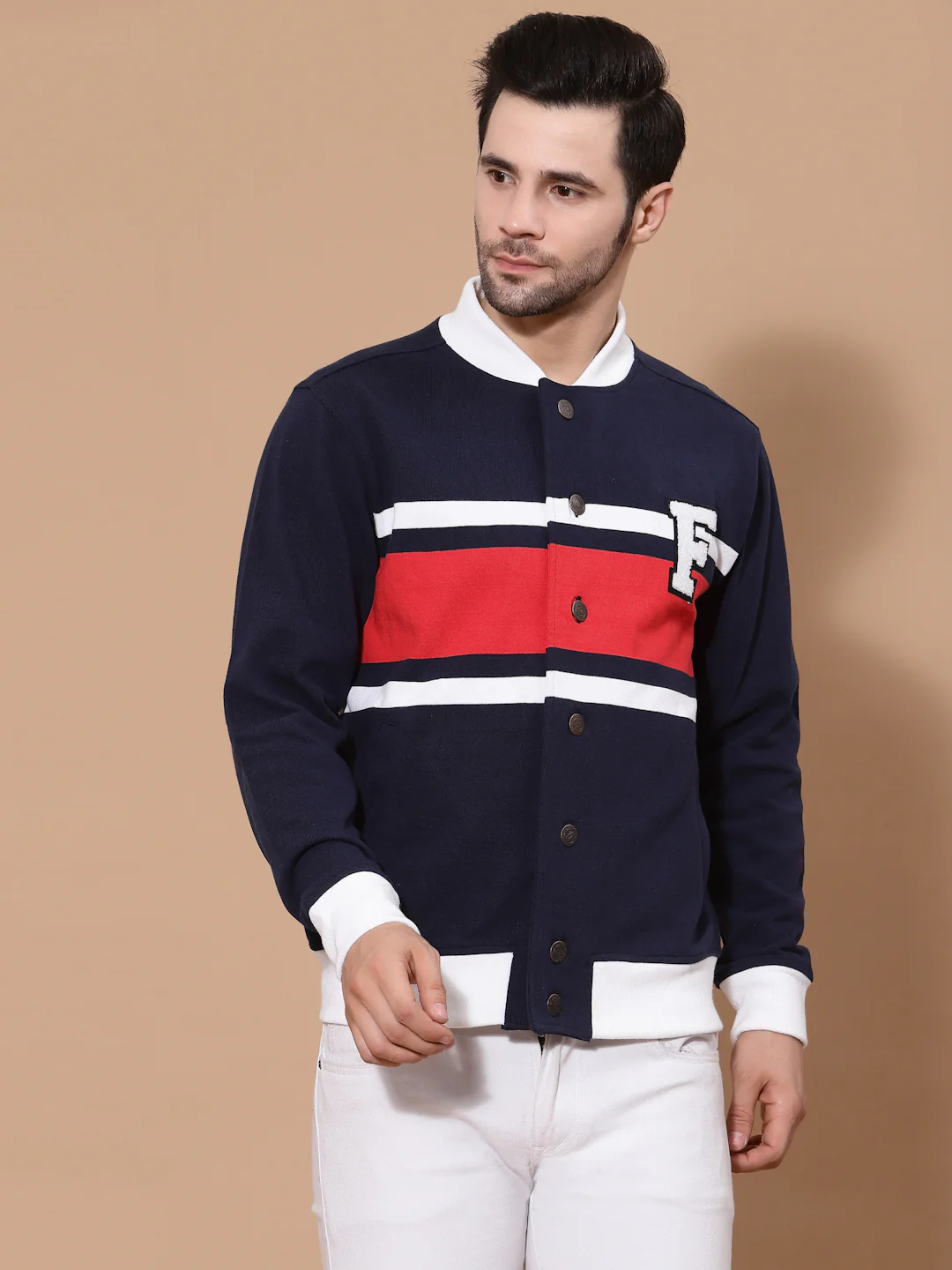 Flawless Men Colourblocked Cotton Bomber with Patchwork Jacket - Image 4