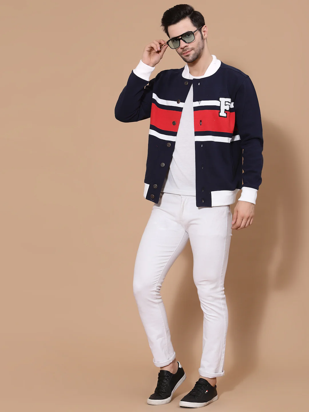 Flawless Men Colourblocked Cotton Bomber with Patchwork Jacket - Image 6