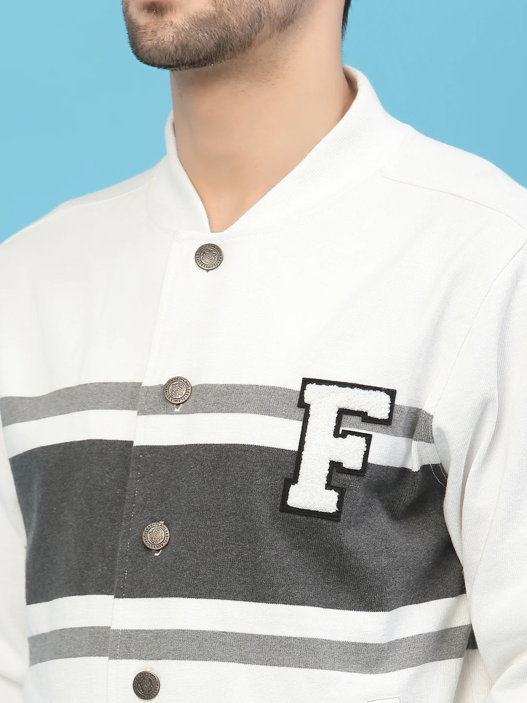 Flawless Men Grey Cotton Bomber with Patchwork Jacket - Image 3