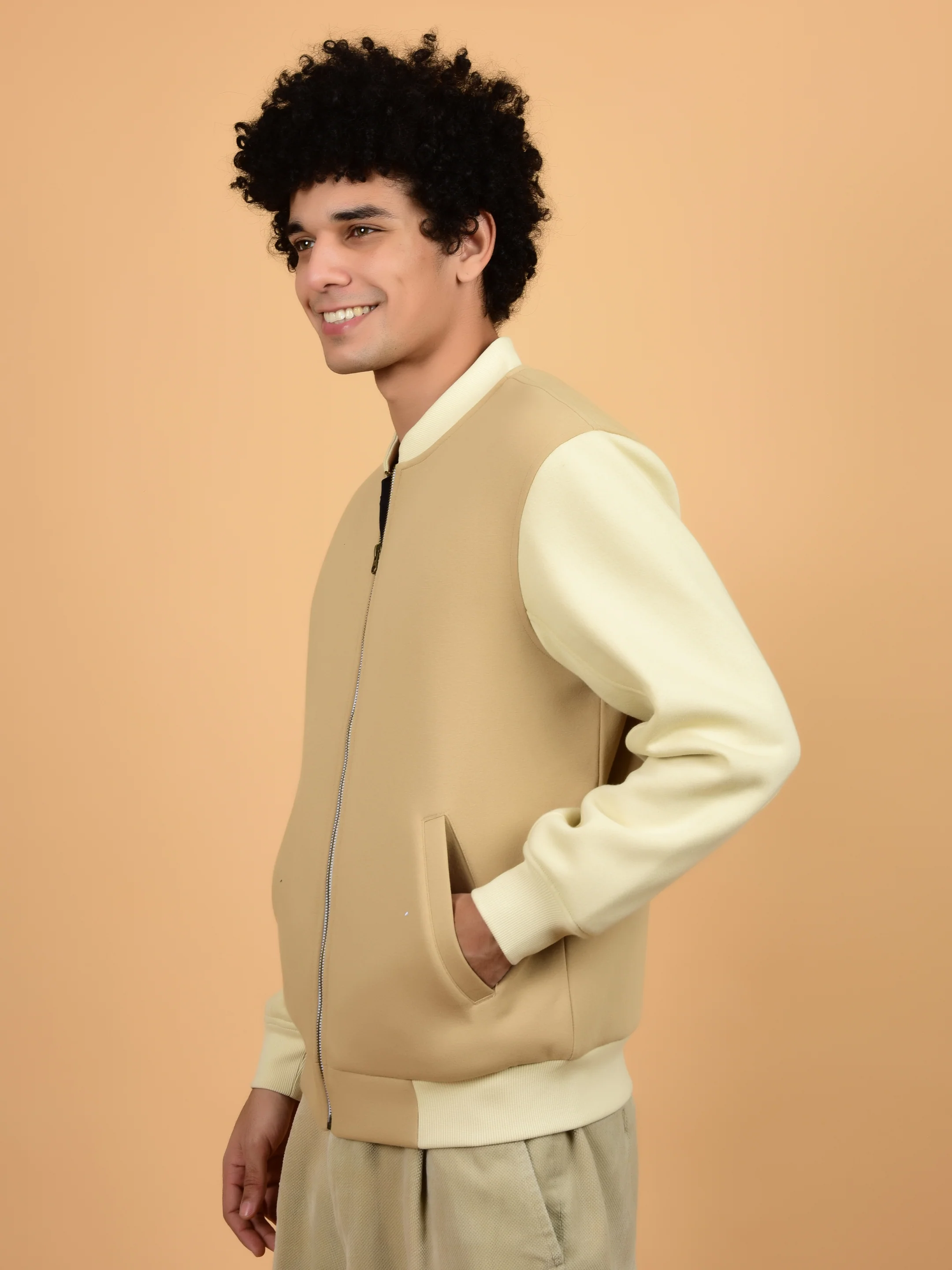 Flawless Men Printed Beige Bomber Jacket - Image 3