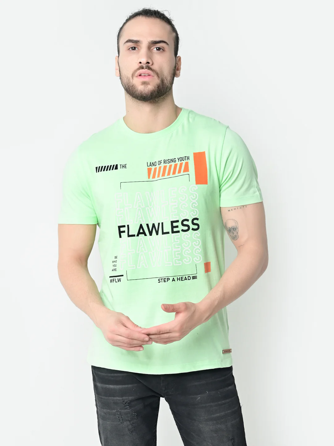 Flawless Men Light Green Printed T-Shirt